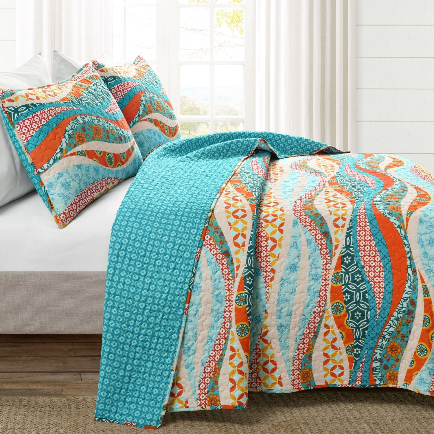 Lush Decor Turquoise Wave Reversible King Quilt Cotton in the ...