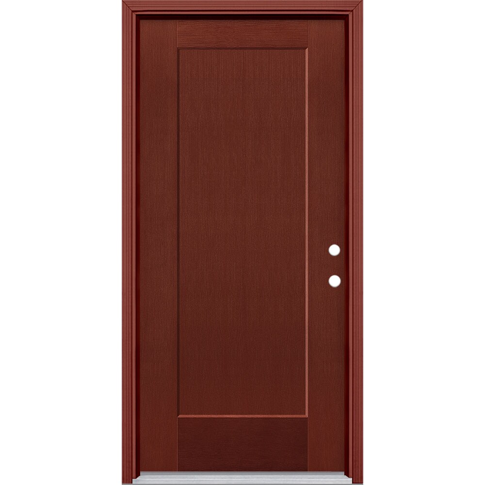 Masonite 5204194 Lincoln Park 36-in x 80-in x 4-9/16-in Fiberglass No glass Left-hand inswing Wineberry Stained Prehung Single door Front Door with Brickmould Insulating core