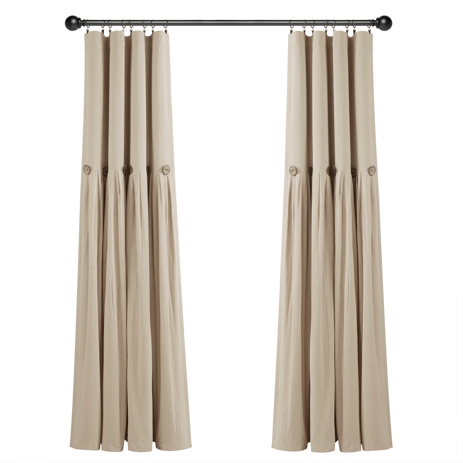 Dark Linen Blackout Curtain Panel with Coconut Husk Buttons 40x84