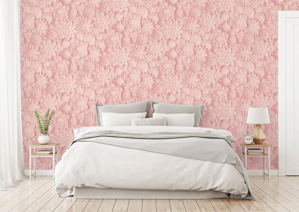 Pink Floral Hand Painted Wallpaper / Peel and Stick Wallpaper Removable  Wallpaper Home Decor Wall Art Wall Decor Room Decor - C902