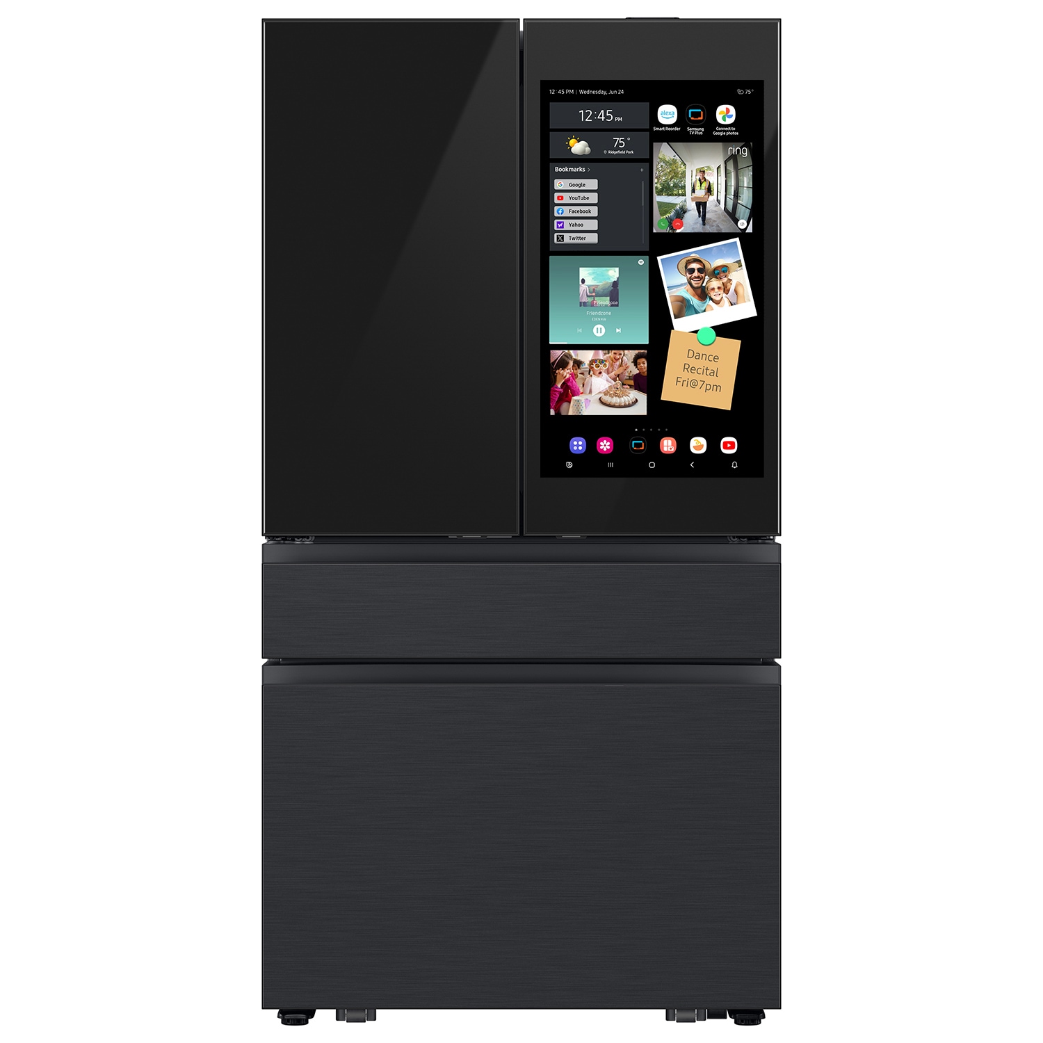 Samsung RF90F23AECE Bespoke Counter-Depth 22.5-cu ft 4 -Door Smart Compatible French Door Refrigerator with Dual Ice Maker with Water Dispenser and Door within Door ( Charcoal Glass Top with Matte Black Steel Bottom Panels ) ENERGY STAR Certified