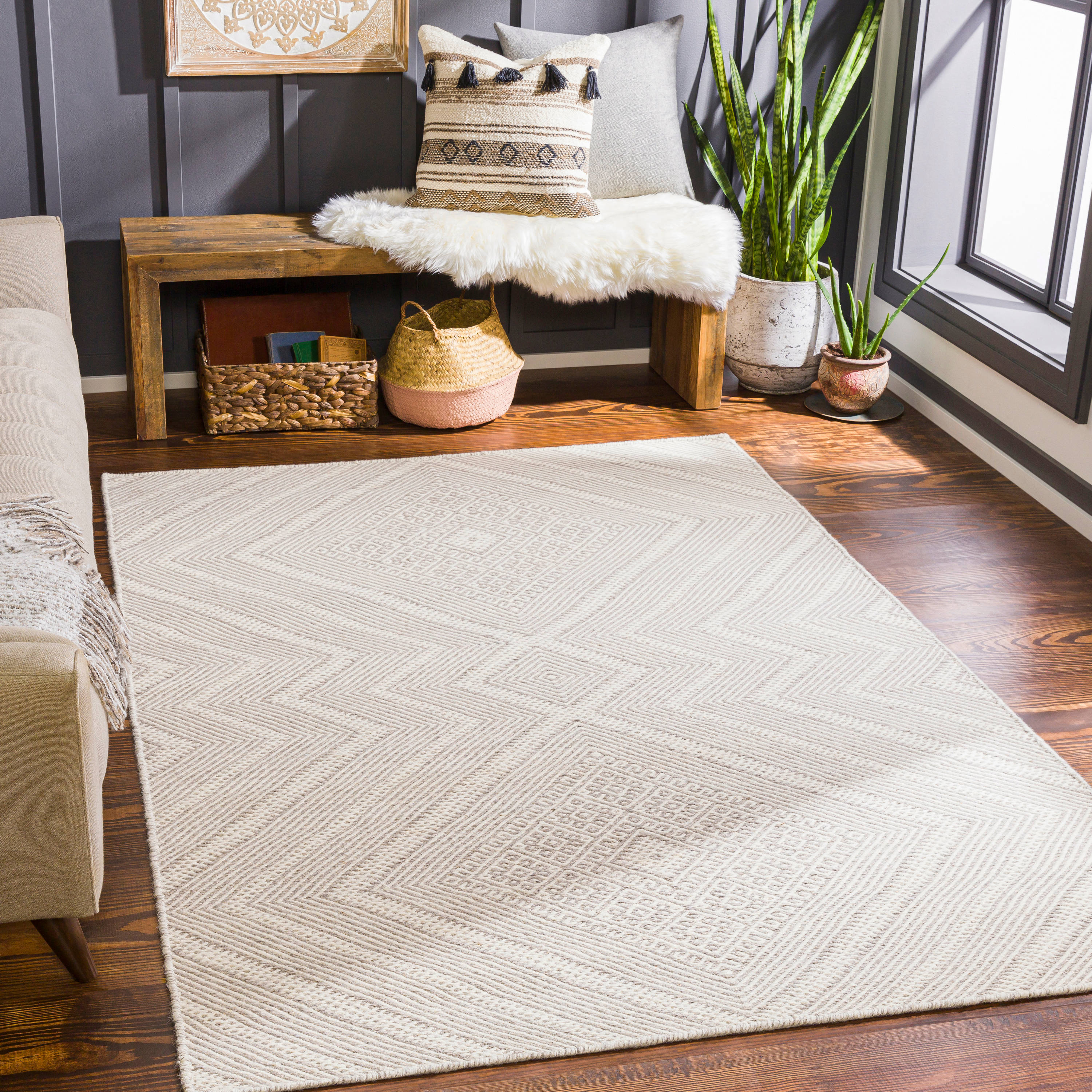 Surya MDI2309-3656 Mardin 4 x 6 (ft) Wool Light Gray Rectangular Indoor Geometric Global Area rug
