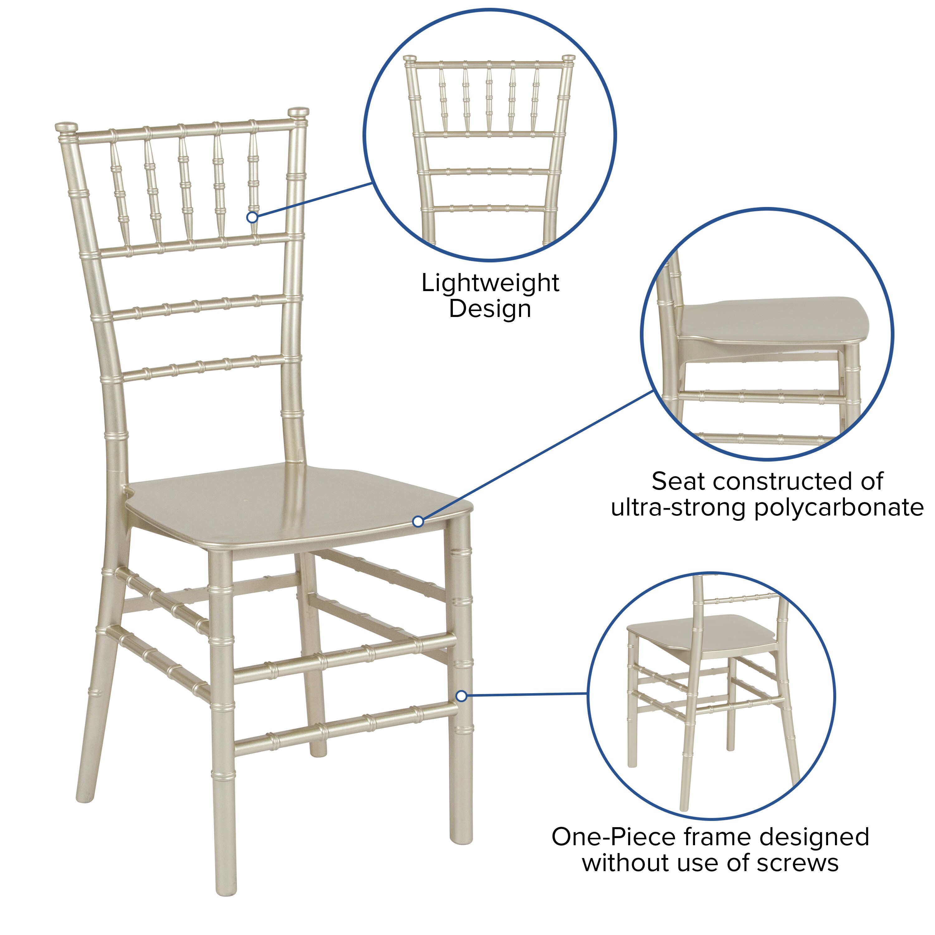 Champagne Silver Resin Stackable Chiavari Chair