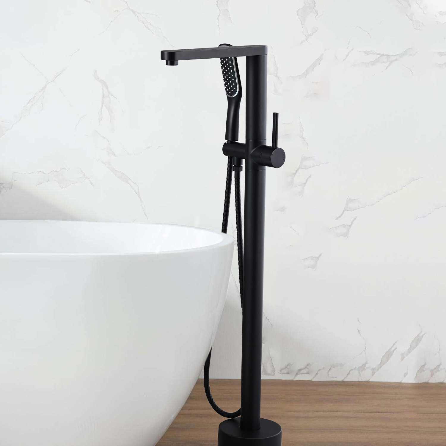 Maincraft HHK4110MB Matte Black 1-handle Freestanding High-arc Bathtub Faucet with Hand Shower