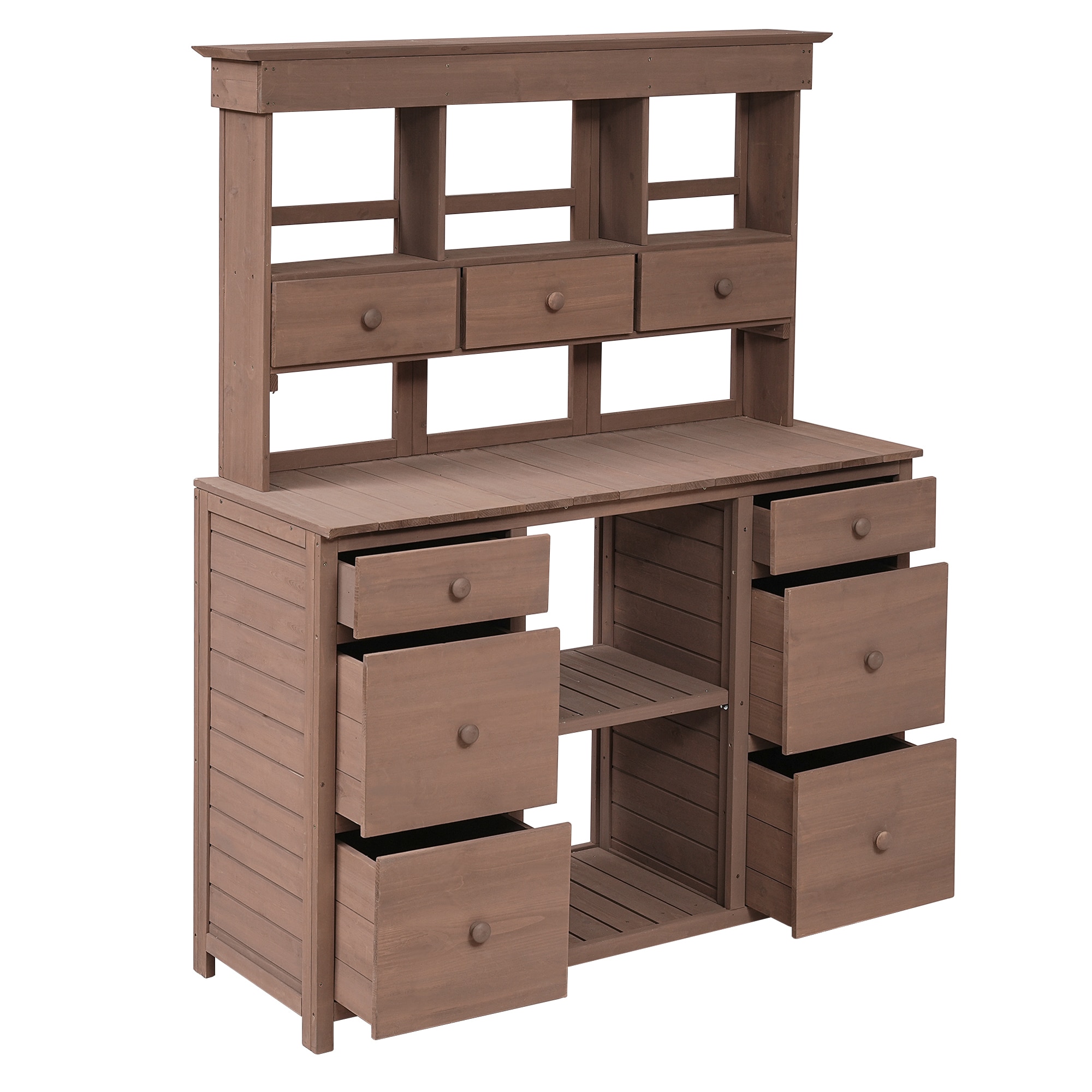 SINOFURN SYA010603BN 50.1-in x 65.7-in x 19.7-in Brown Potting Bench