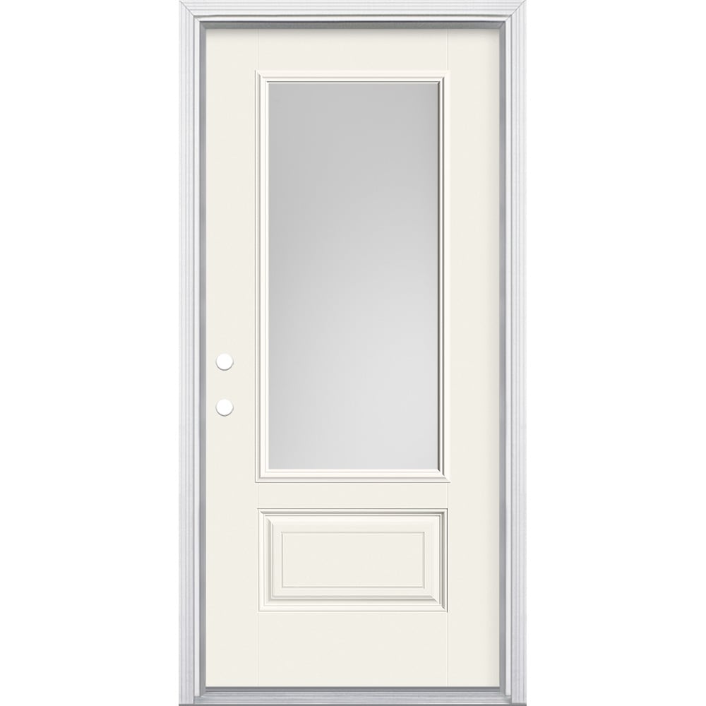 Masonite 629368 36-in x 80-in x 4-9/16-in Fiberglass 3/4 lite Right-hand inswing Arctic White Painted Prehung Front Door with Brickmould Insulating core