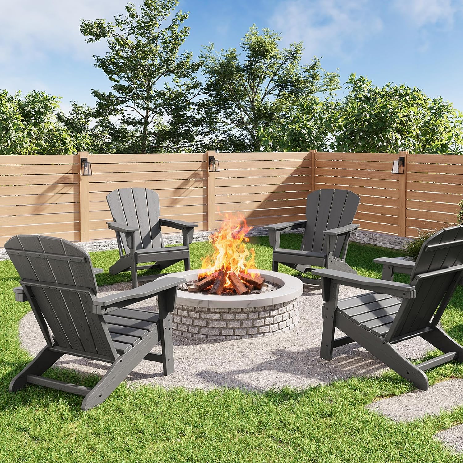 Garvee - Modern HDPE Plastic Adirondack Chair Set of 4 Oversize 380 LB Poly Lumber Weather Resist...