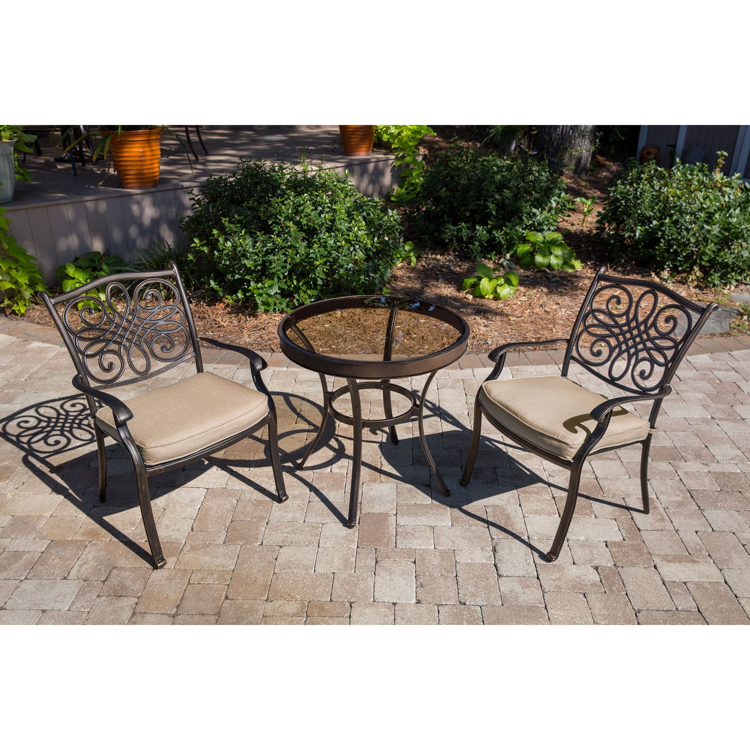 Hanover Traditions 3-Piece Bronze Bistro Patio Dining Set with 2 ...