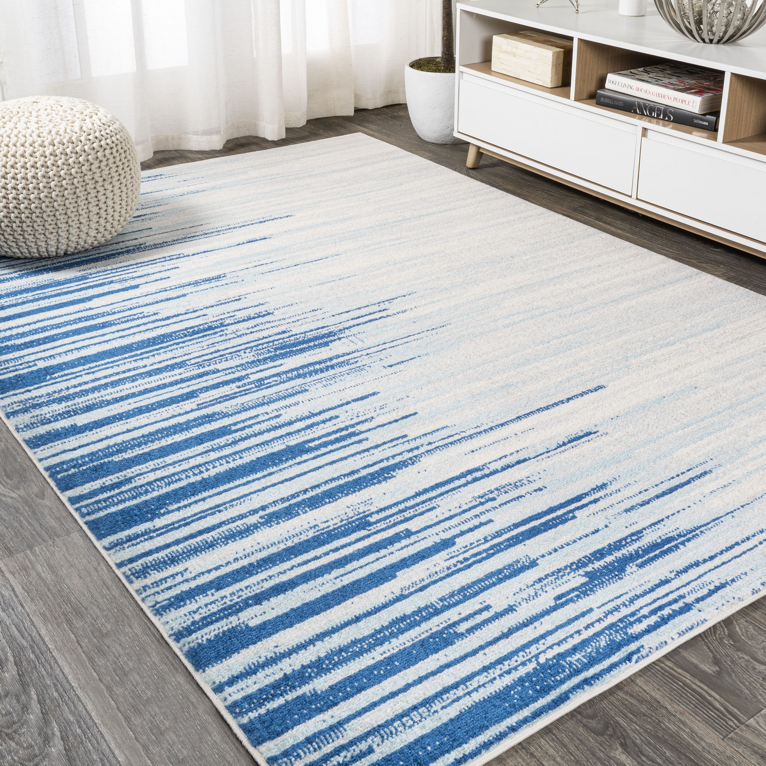 JONATHAN  Y CTP112A-4 Contemporary POP Linear Modern Half-Stripe 4 x 6 (ft) Loomed Polypropylene Blue/Cream Rectangular Indoor Abstract Vintage Area rug