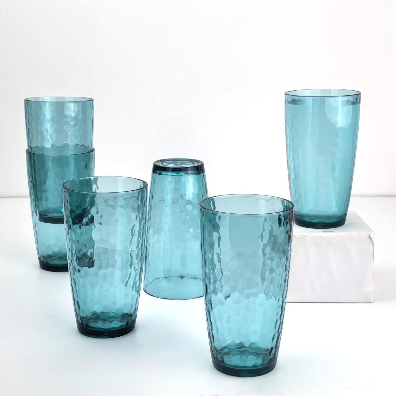 Aoibox  20 Ounce Cyan Acrylic Drinking Glasses Reusable Stackable Tumblers Set of 6 BPA Free