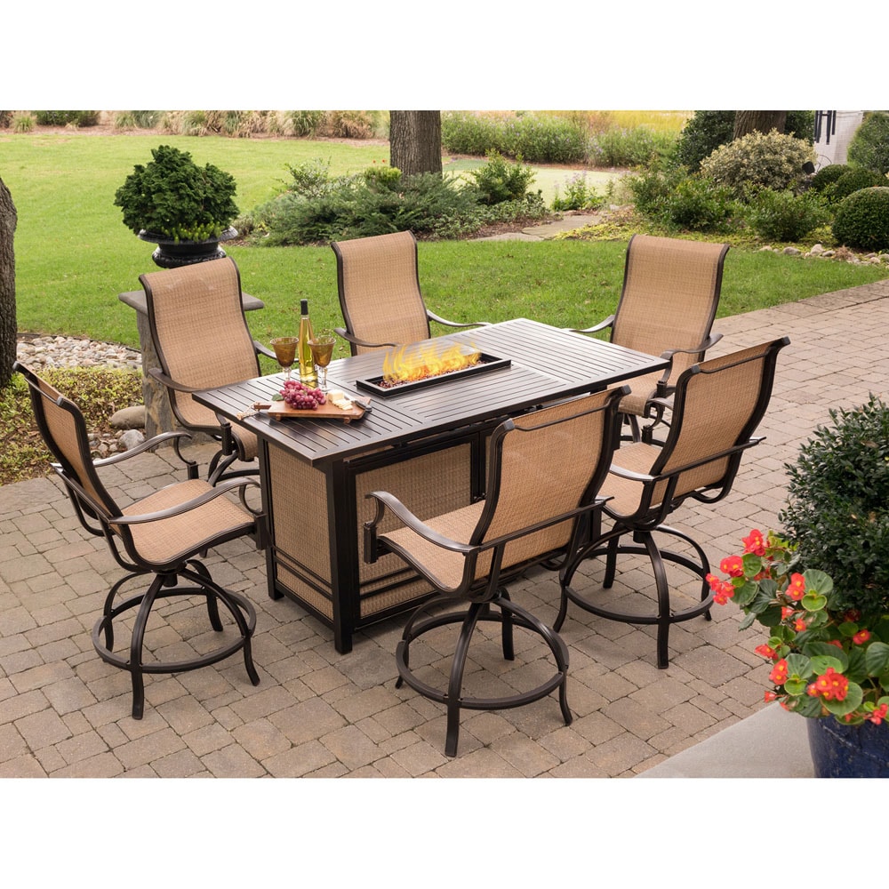 Hanover Monaco 7-Piece Bronze Patio Dining Set Aluminum Rectangle Table ...