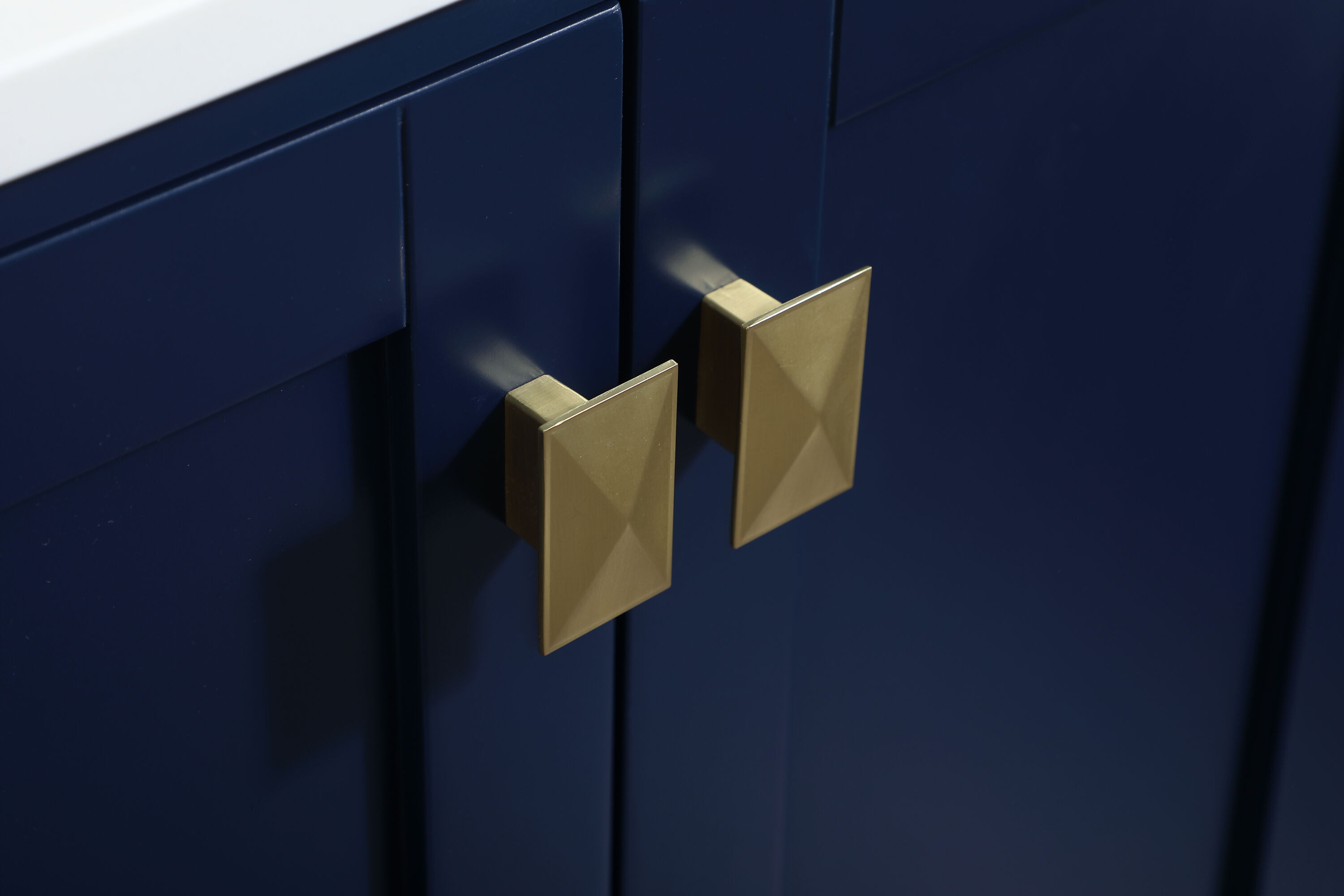Blue MDF Single Bathroom Vanity with Gold Pulls and Quartz Top