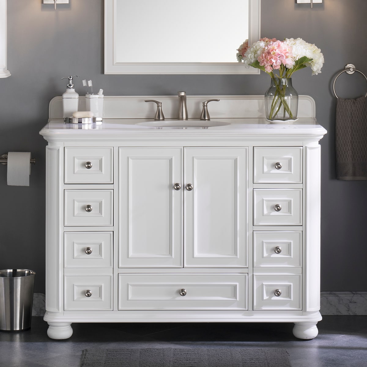 Wrightsville 48-in White Undermount Single Sink Bathroom Vanity with White Engineered Stone Top | - allen + roth 1116VA-48-201-901