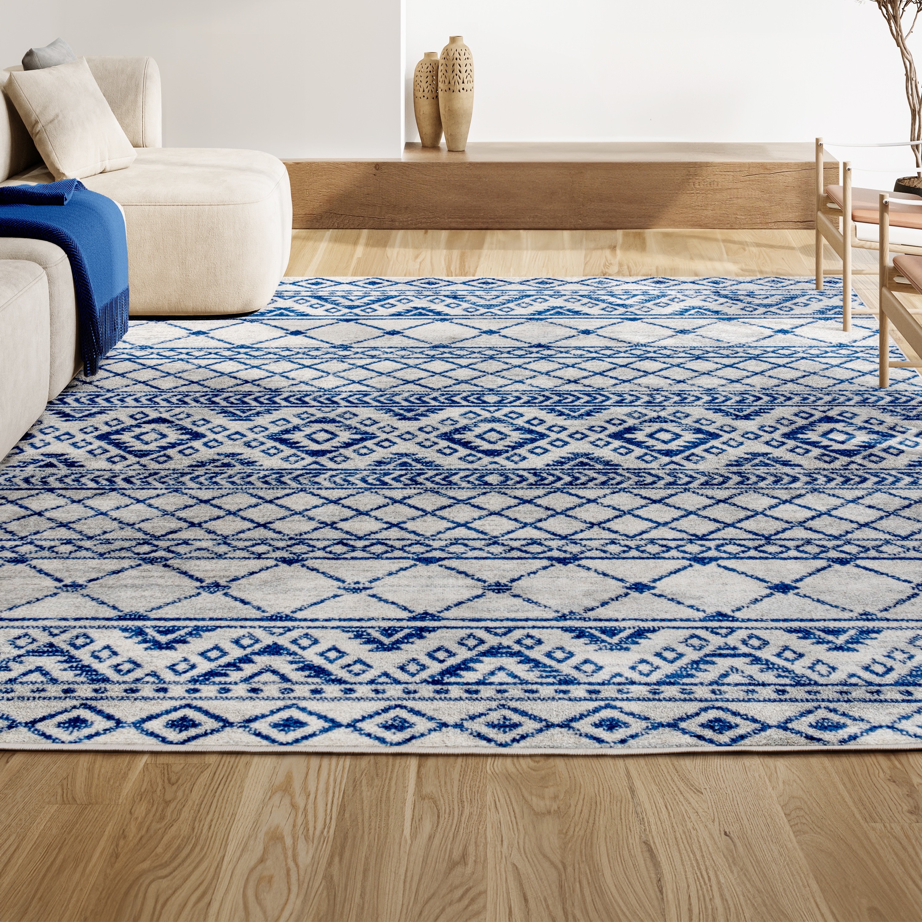 Blue Synthetic Reversible Rectangular 8' x 10' Area Rug