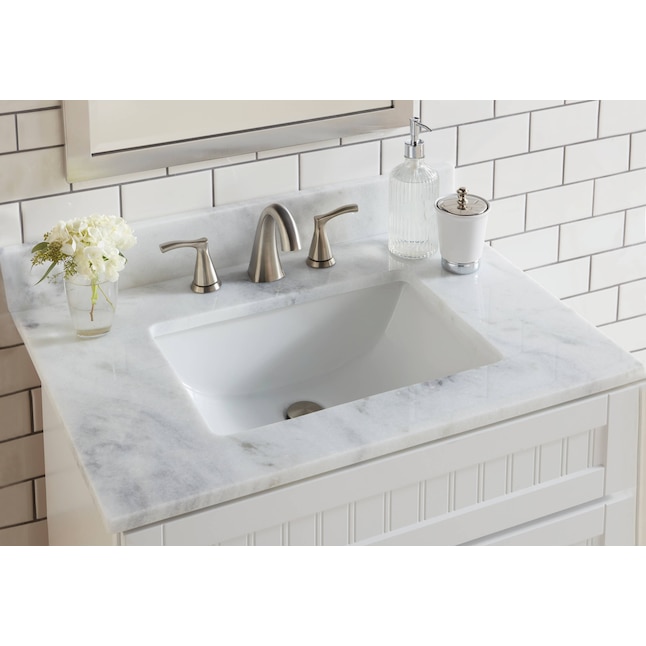 Allen Roth 31 In Shadow Storm Natural, 31 Inch White Bathroom Vanity With Marble Top