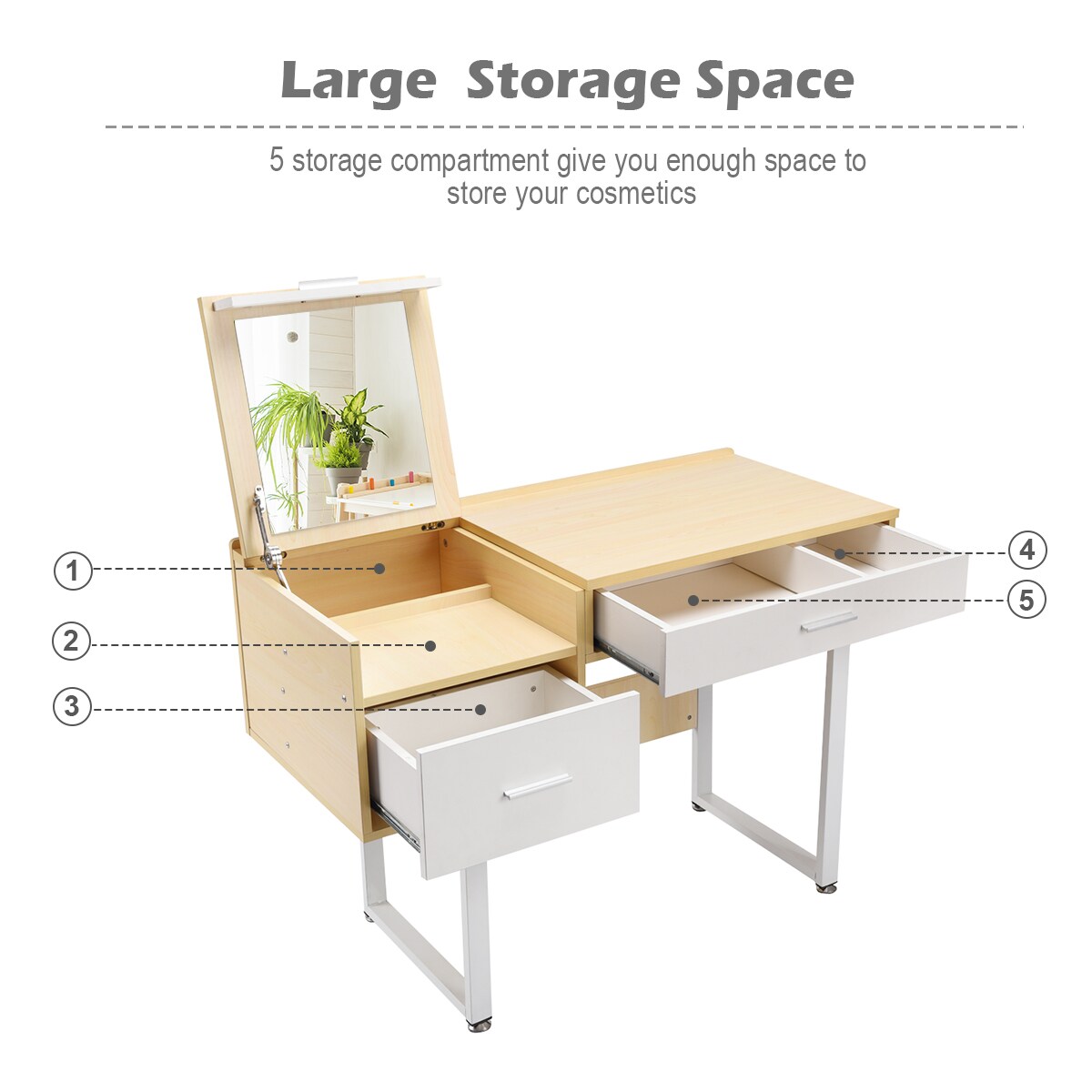 Costway Vanity Dressing Table Flip Top 7 Compartments Makeup Desk - White