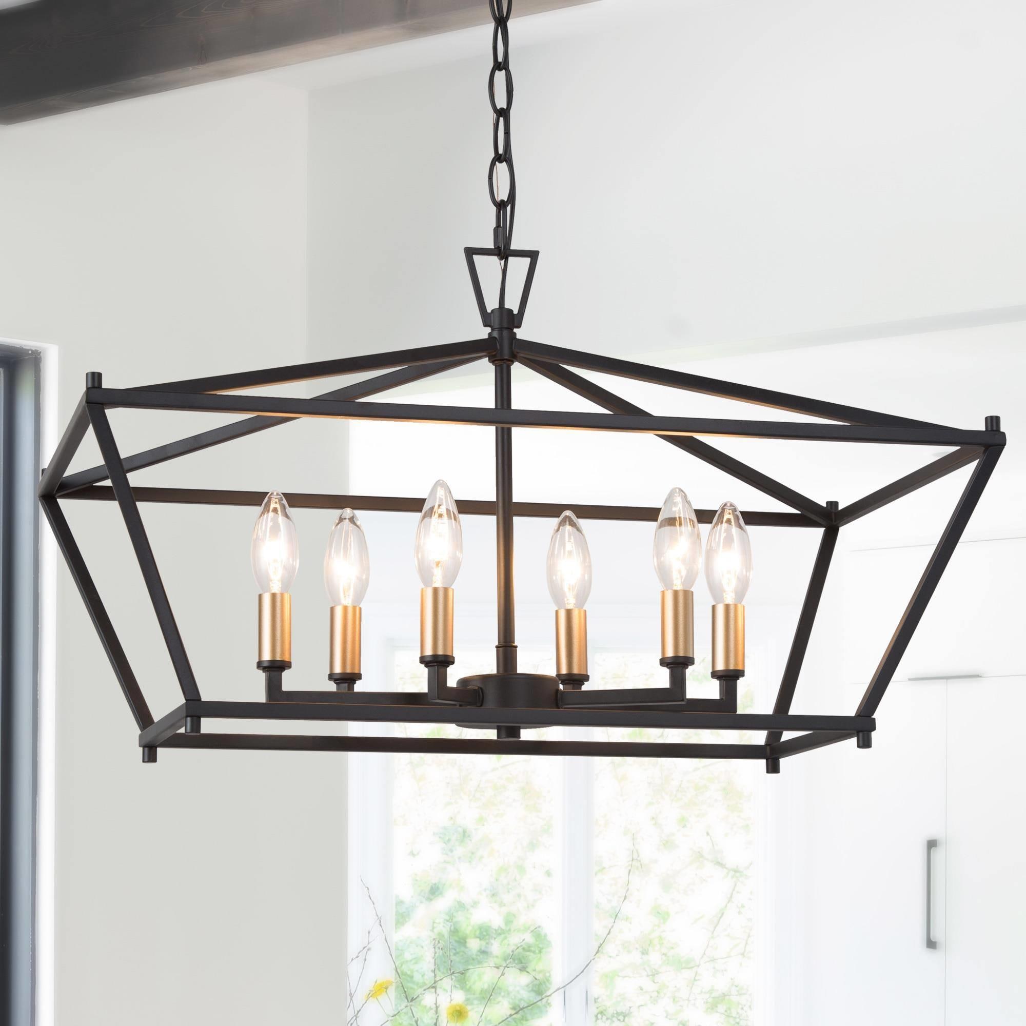 LNC MZN6FJLWS3804V7 Lucas 6 -Light Matte Black Traditional Cage For Use in Bedrooms, Dining Rooms, Foyers, Kitchens, Living Rooms Chandelier