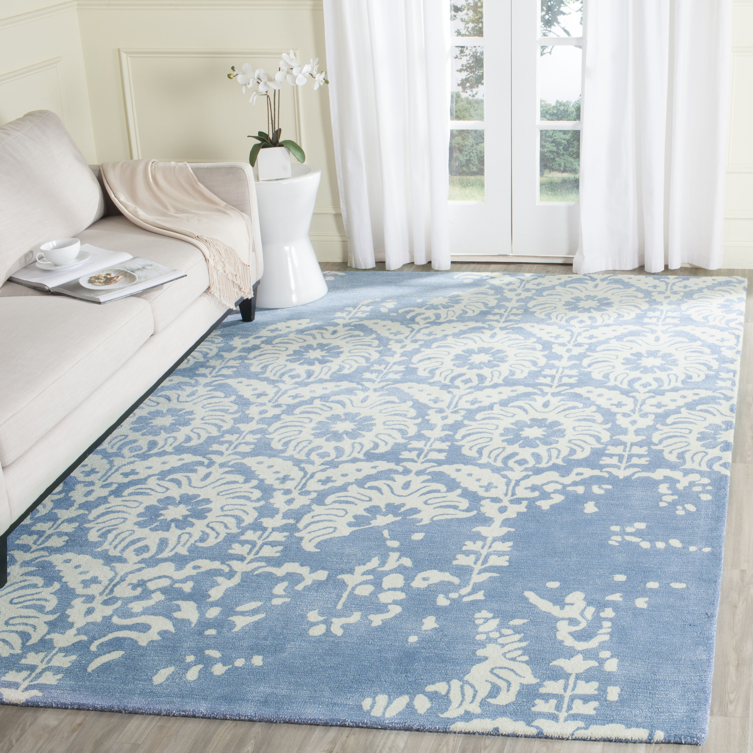 Safavieh BEL125C-8 Bella Canna 8 x 10 (ft) Tufted Wool Light Blue/Ivory Rectangular Indoor Distressed/Overdyed Farmhouse/Cottage Area rug