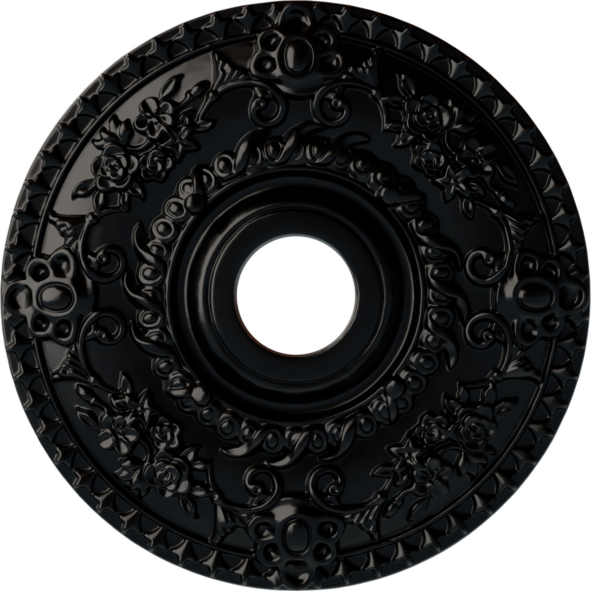 Ekena Millwork CM18ROBLF Rose 18-in W x 18-in L Painted Jet Black Polyurethane Whole Ceiling Medallion