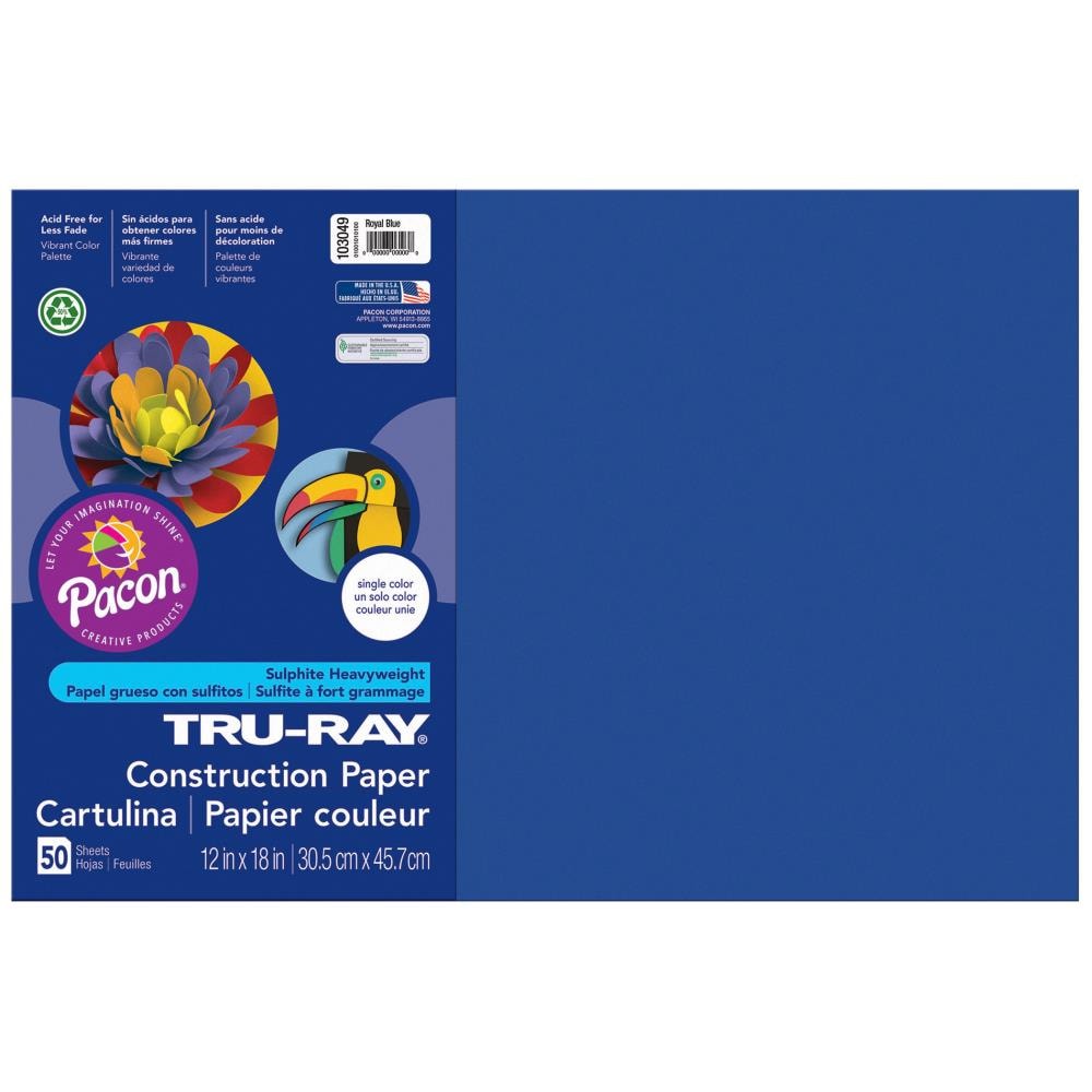 Tru-Ray Sulphite Construction Paper, 18 x 24 Inches, Royal Blue, 50 Sheets