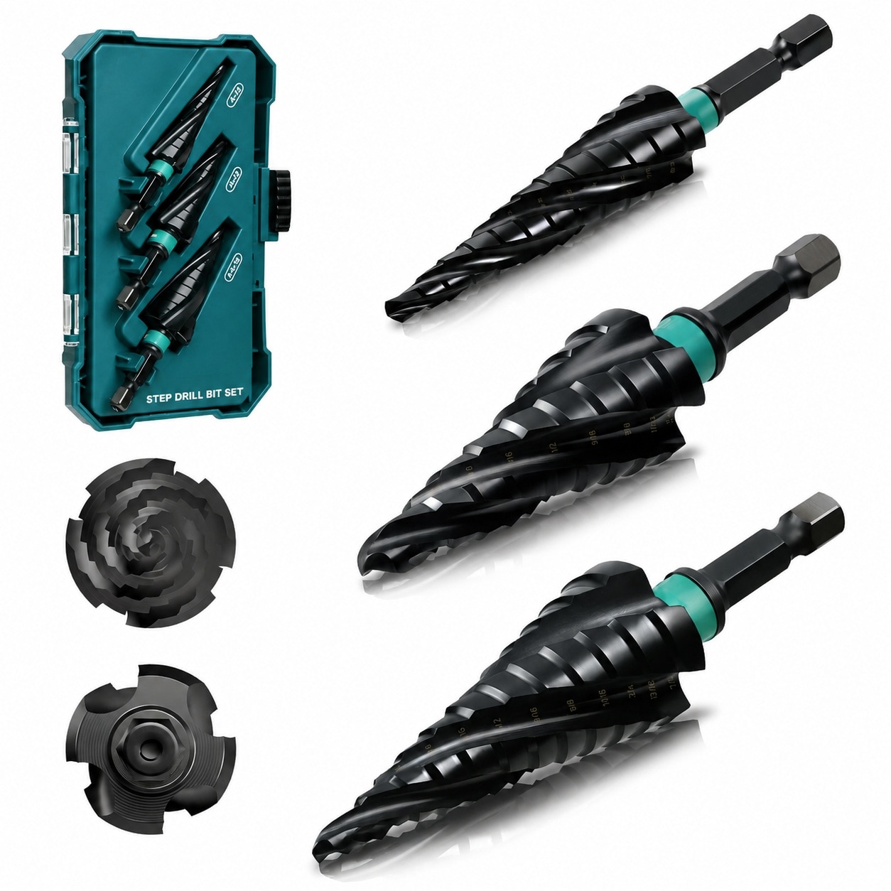 SenQWFa Four Spiral Flute Step Drill Bit Set M35 Cobalt Unibit Step Drill Bits 1/8 to 7/8 with AlTiN Coating 1/4 Hex Shank for Metal Stainless #LDC0821C199