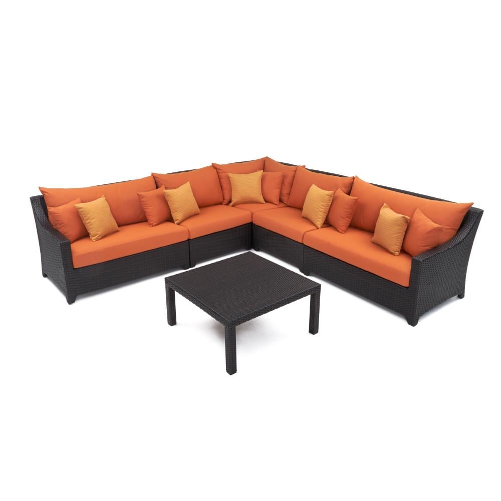RST Brands OP-PESS6-TKA-K Deco 6-Piece Wicker Patio Sofa Conversation Set with Orange Sunbrella Cushions