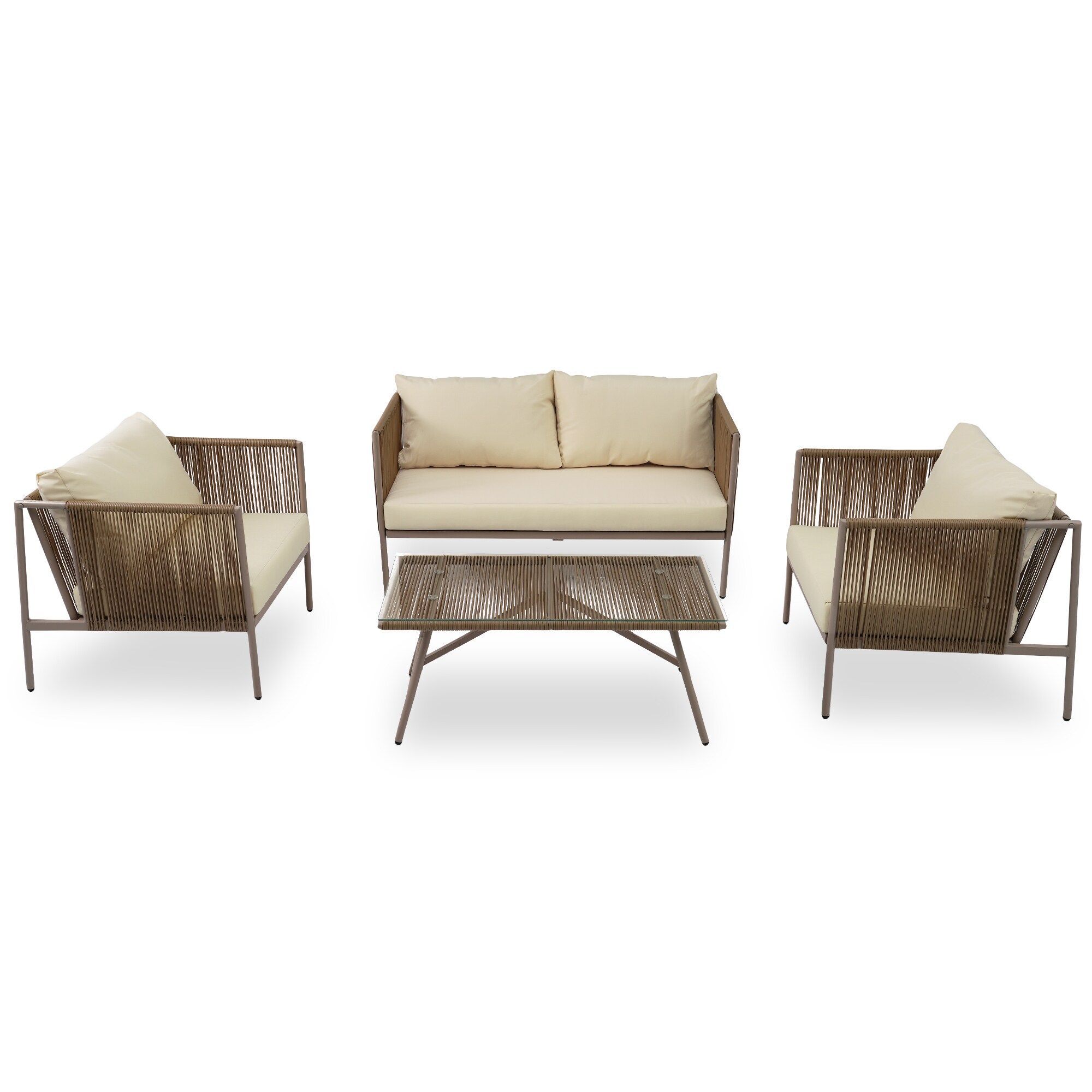 JIMSMAISON BOGOPCS02BEG 4 -Piece Wicker Patio Conversation Set with Tan Cushions