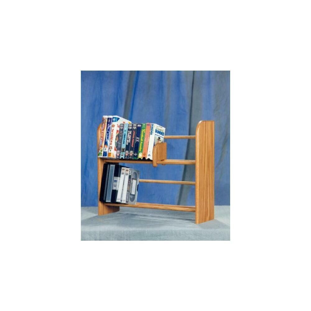  WDSP032 Wood Shed 205 Solid Oak 2 Row Dowel DVD-VHS Rack