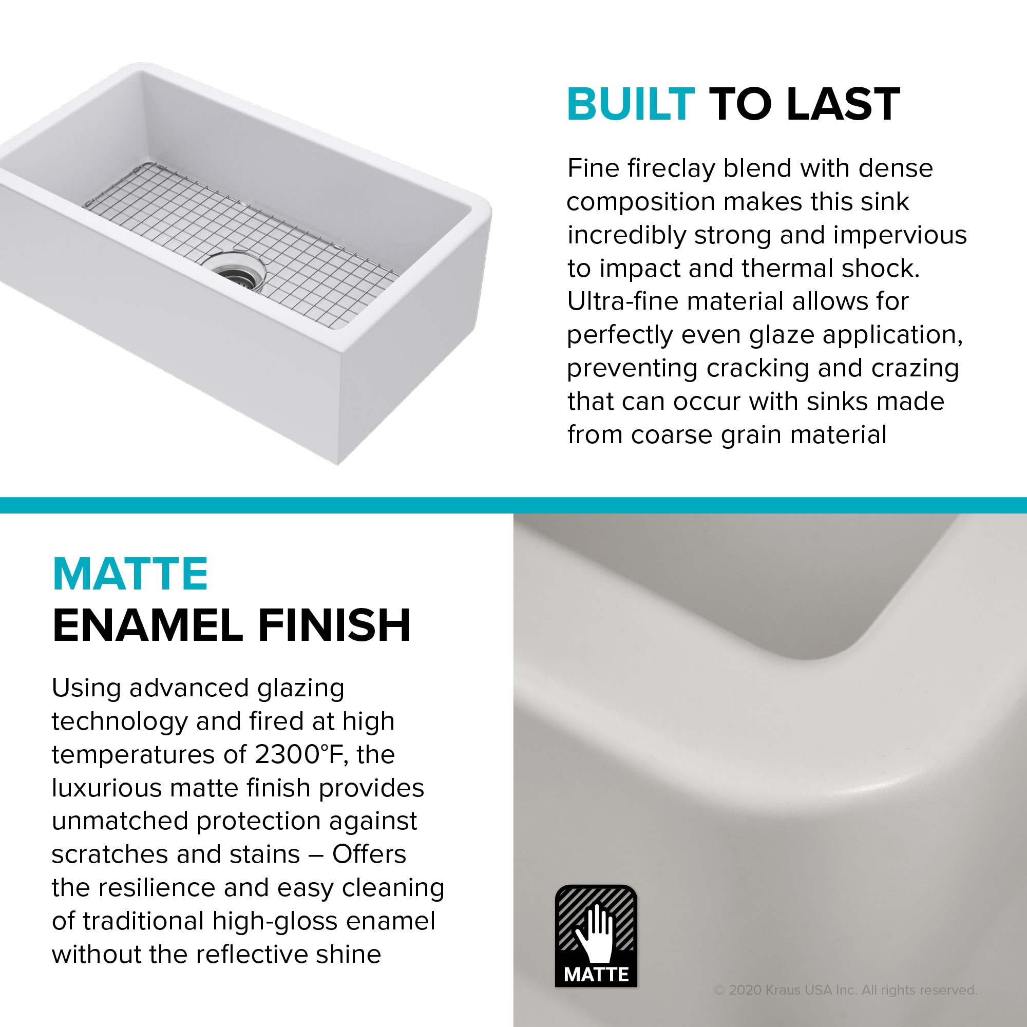 Matte White Fireclay Farmhouse Single Bowl Kitchen Sink