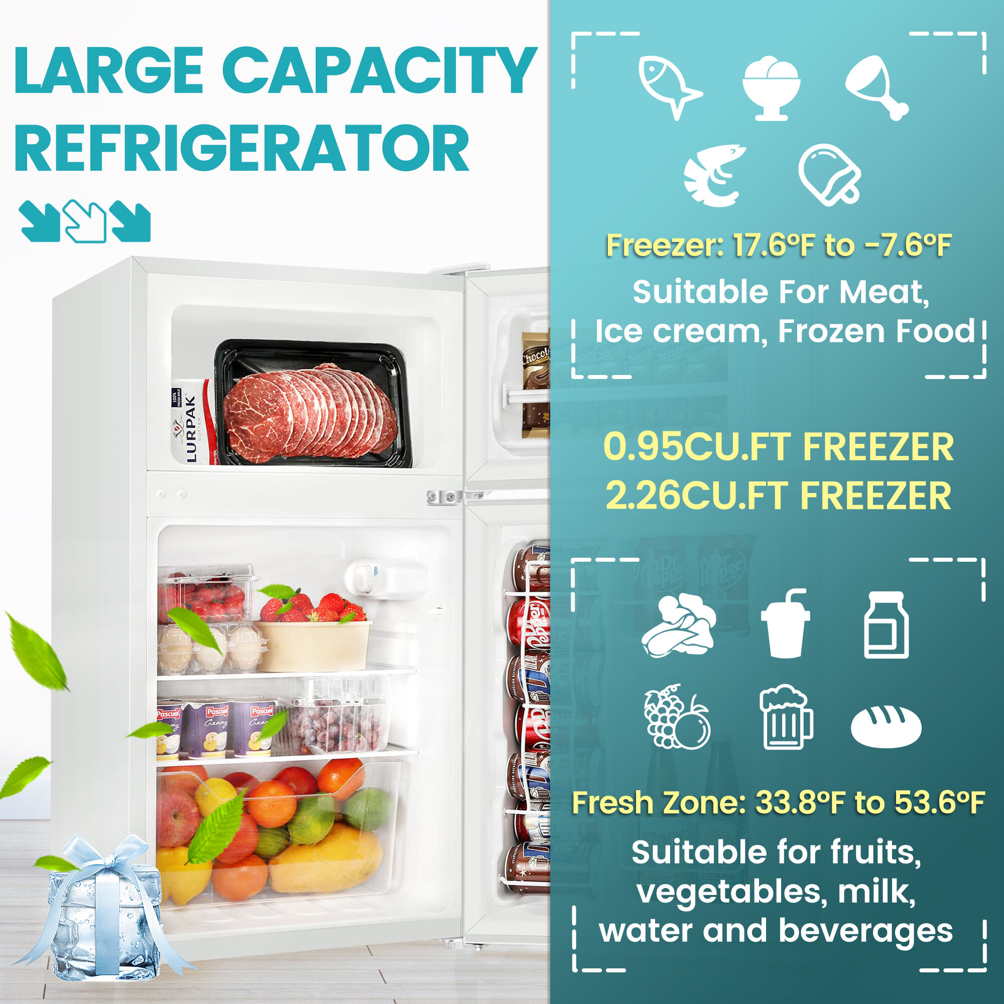 BANGSON Small Fridge with Freezer, 4.0 Cu.Ft, Samll Refrigerator with  Freezer, 5 Settings Temperature Adjustable, 2 Doors, Compact Fridge for