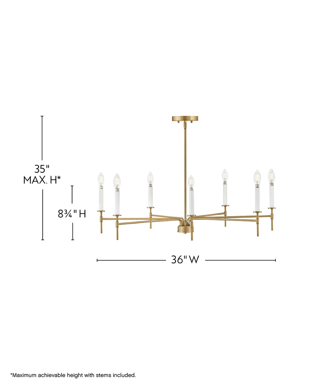 Hux 36" Lacquered Brass 7-Light Candle Style Chandelier