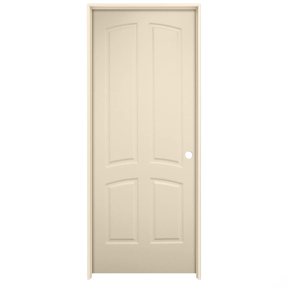 American Building Supply LO966758 32-in x 80-in Cream-n-Sugar Solid core 4-panel arch top Left hand Smooth Prefinished MDF Flat Jamb Single Prehung Interior Door