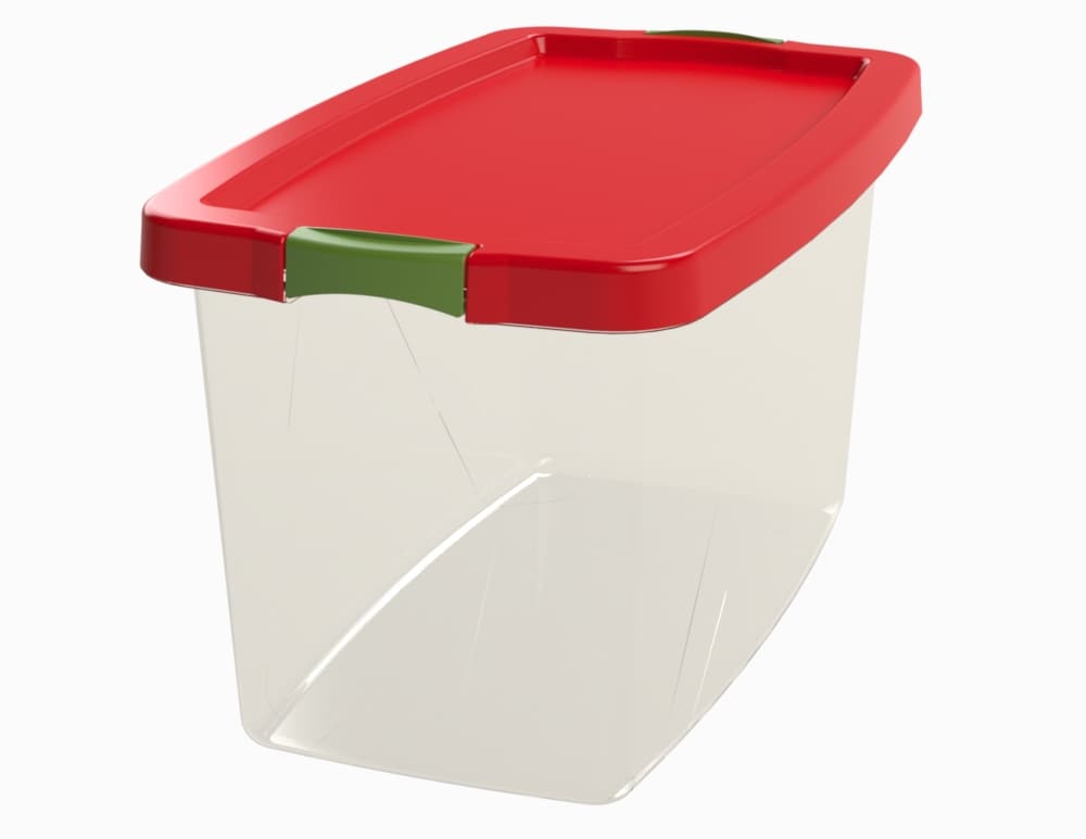 Holiday Living Large 13.25-Gallons (53-Quart) Clear W/Red Lid Weatherproof  Tote with Standard Snap Lid in the Plastic Storage Containers department at