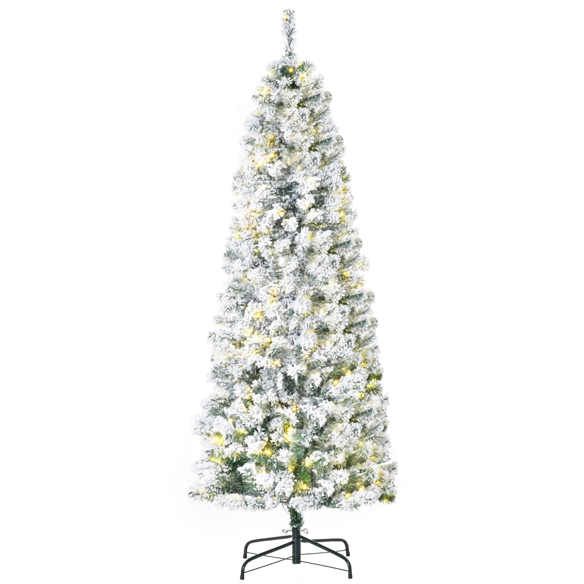 GDFStudio 6ft Pre-Lit Snow-Flocked Slim Douglas Fir Artificial Christmas Tree with Realistic Branches 250 LED Lights and 462 Tips