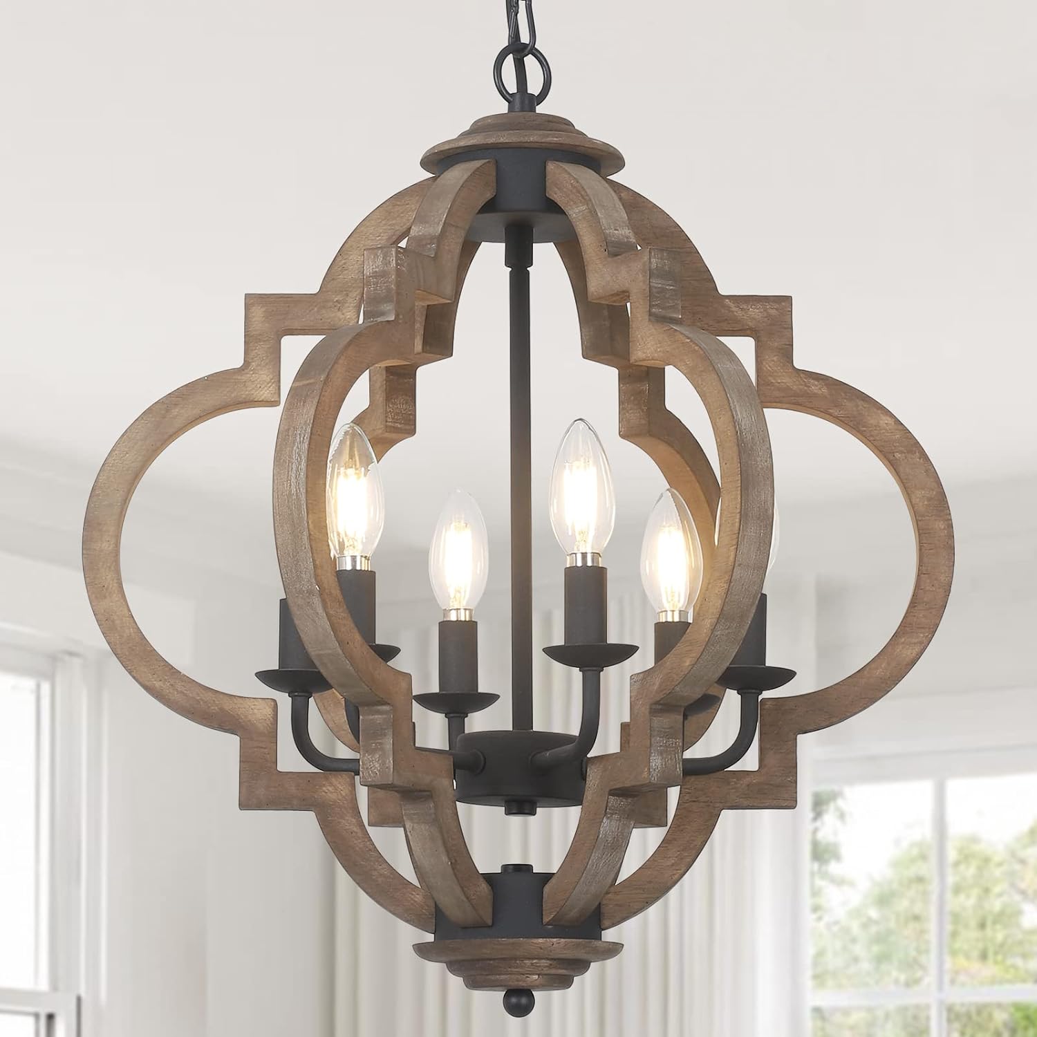 Flynama 6 -Light Brown Wood Chandelier