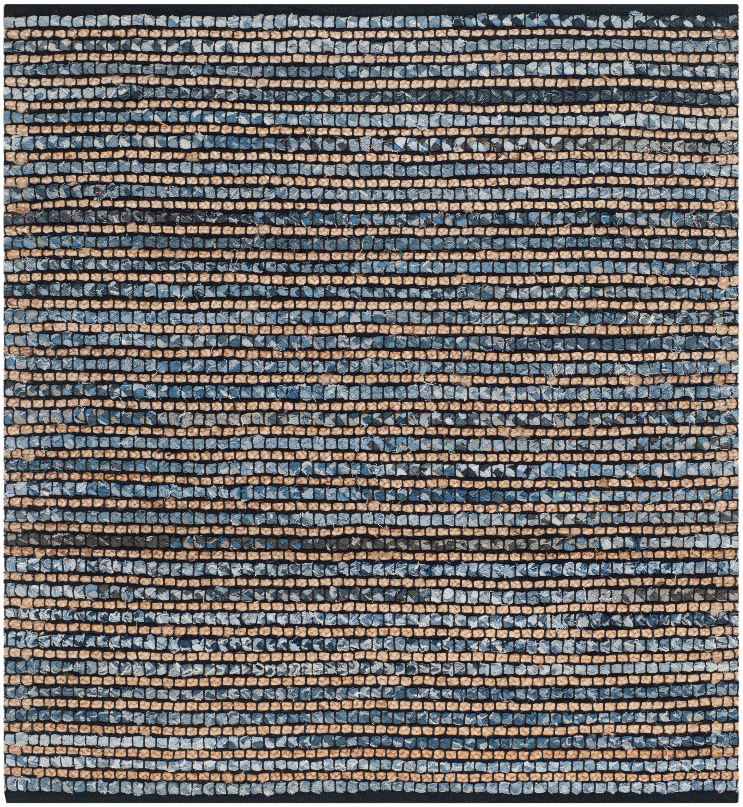 Handmade Cape Cod 4' Square Blue Stripe Cotton Rug