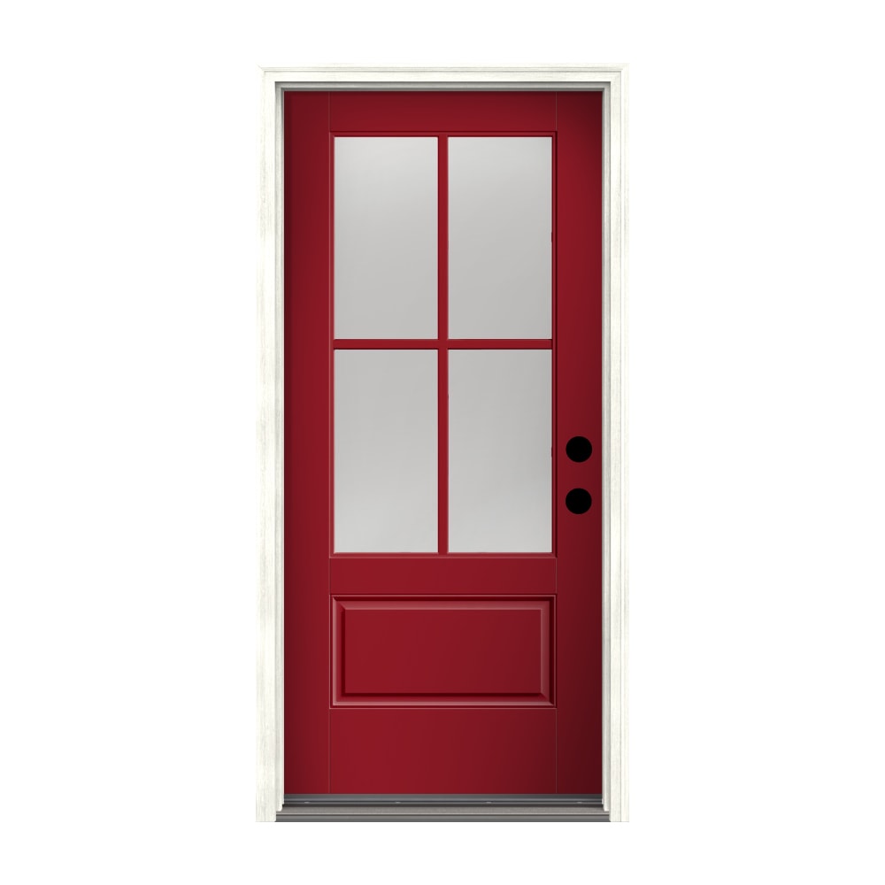 Therma-Tru Benchmark Doors 36-in x 80-in Fiberglass 3/4 Lite Left-Hand Inswing Real Red Painted Prehung Single Front Door with Brickmould Insulating -  TTB642999SOS