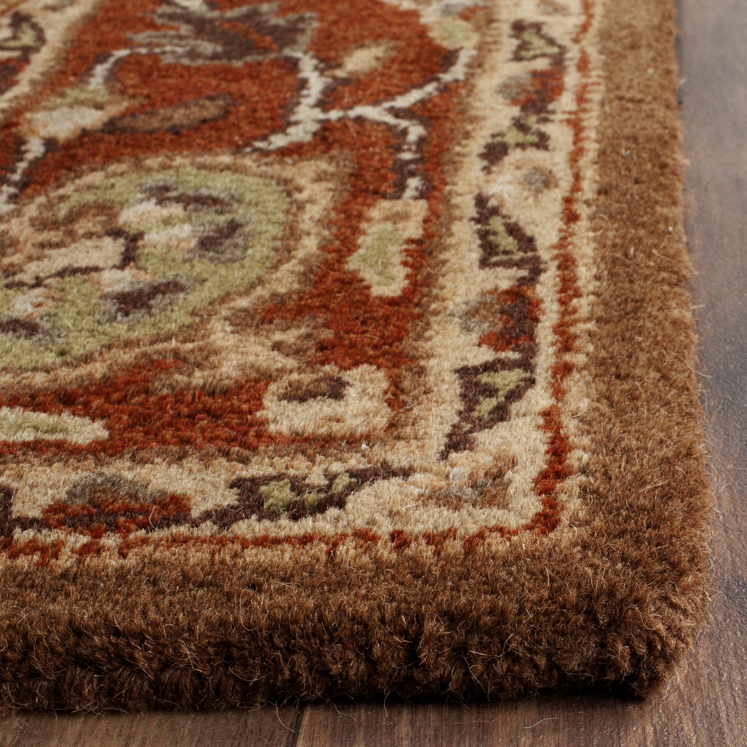 Handmade Red and Moss Wool Tufted Runner Rug