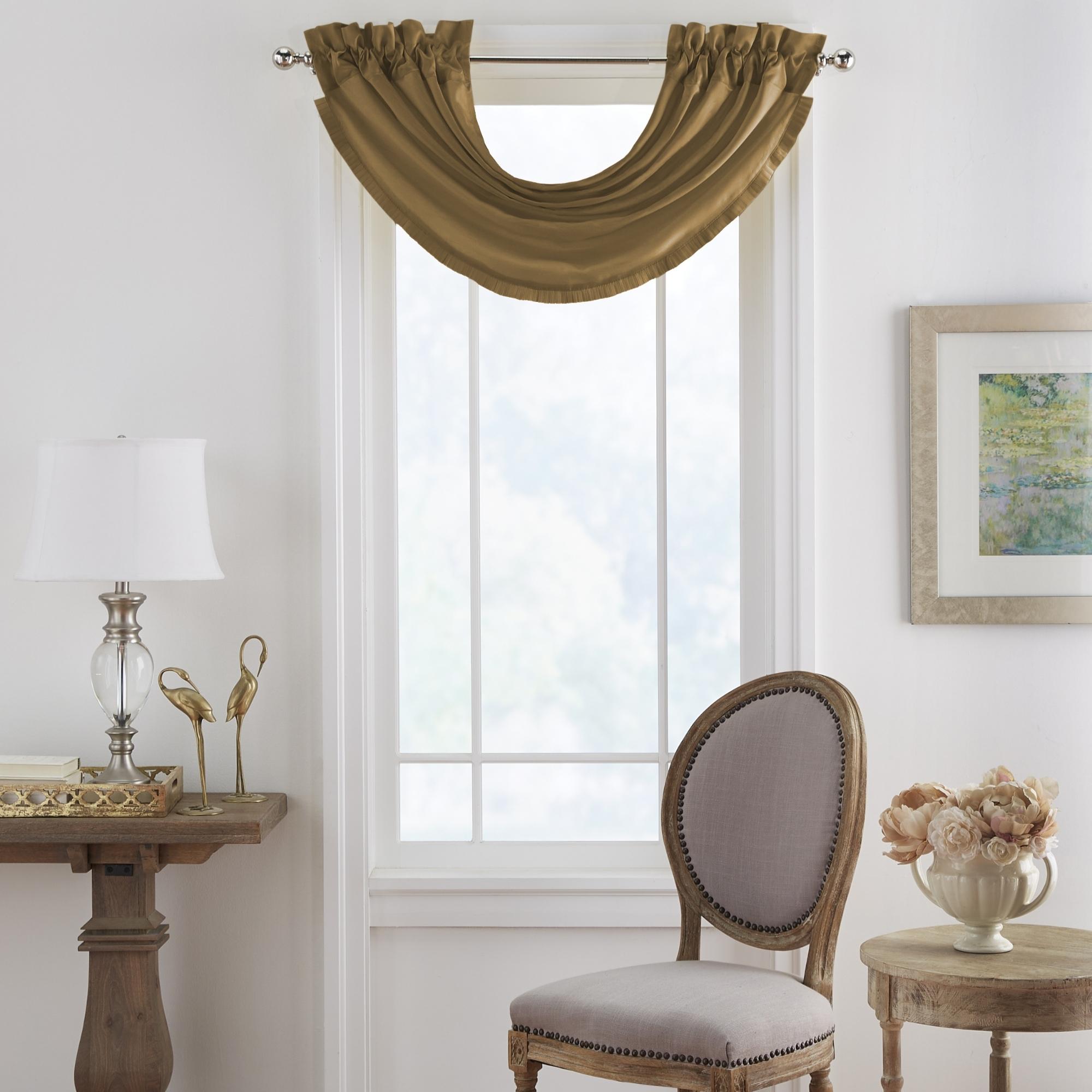 Elrene Home Fashions 026865577914 Versailles Faux Silk Waterfall 36-in Gold Polyester Rod pocket Valance