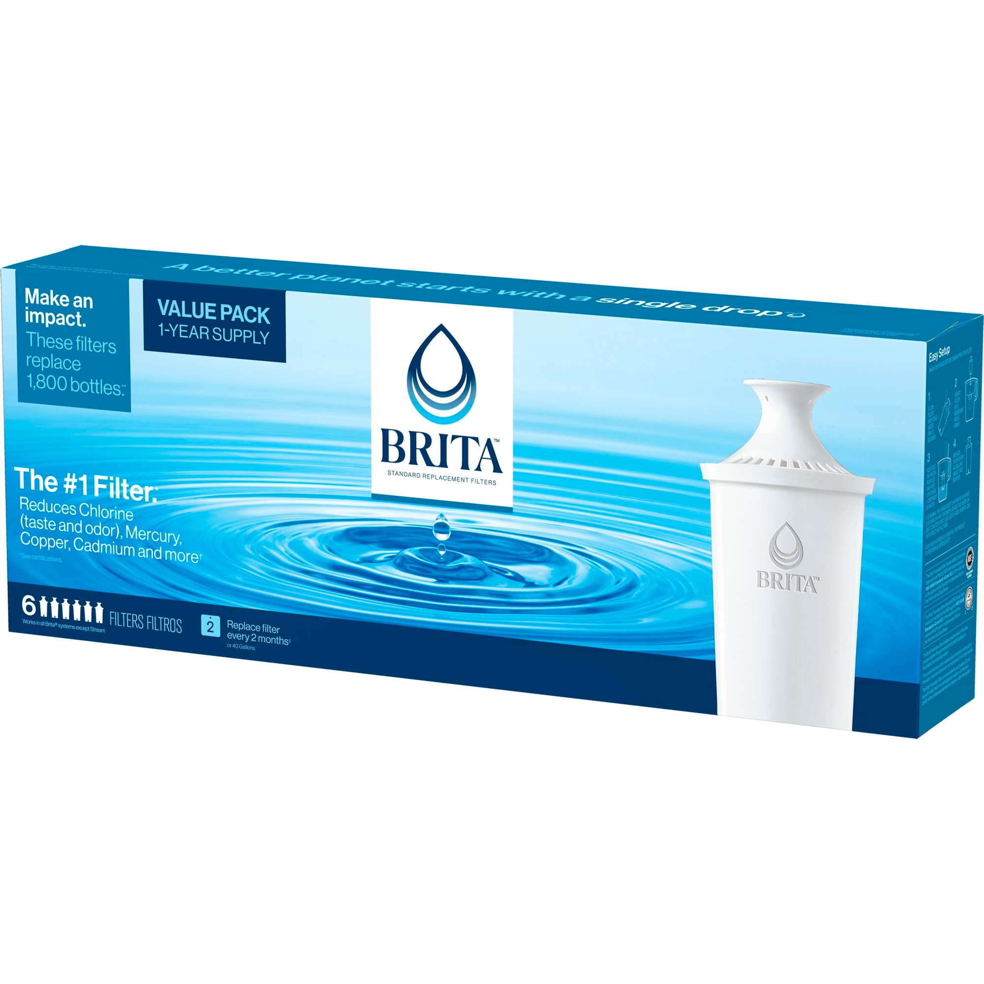 Commercial Cool CCWFB6 Brita Water Filter Replacements, White, 6 Pack 