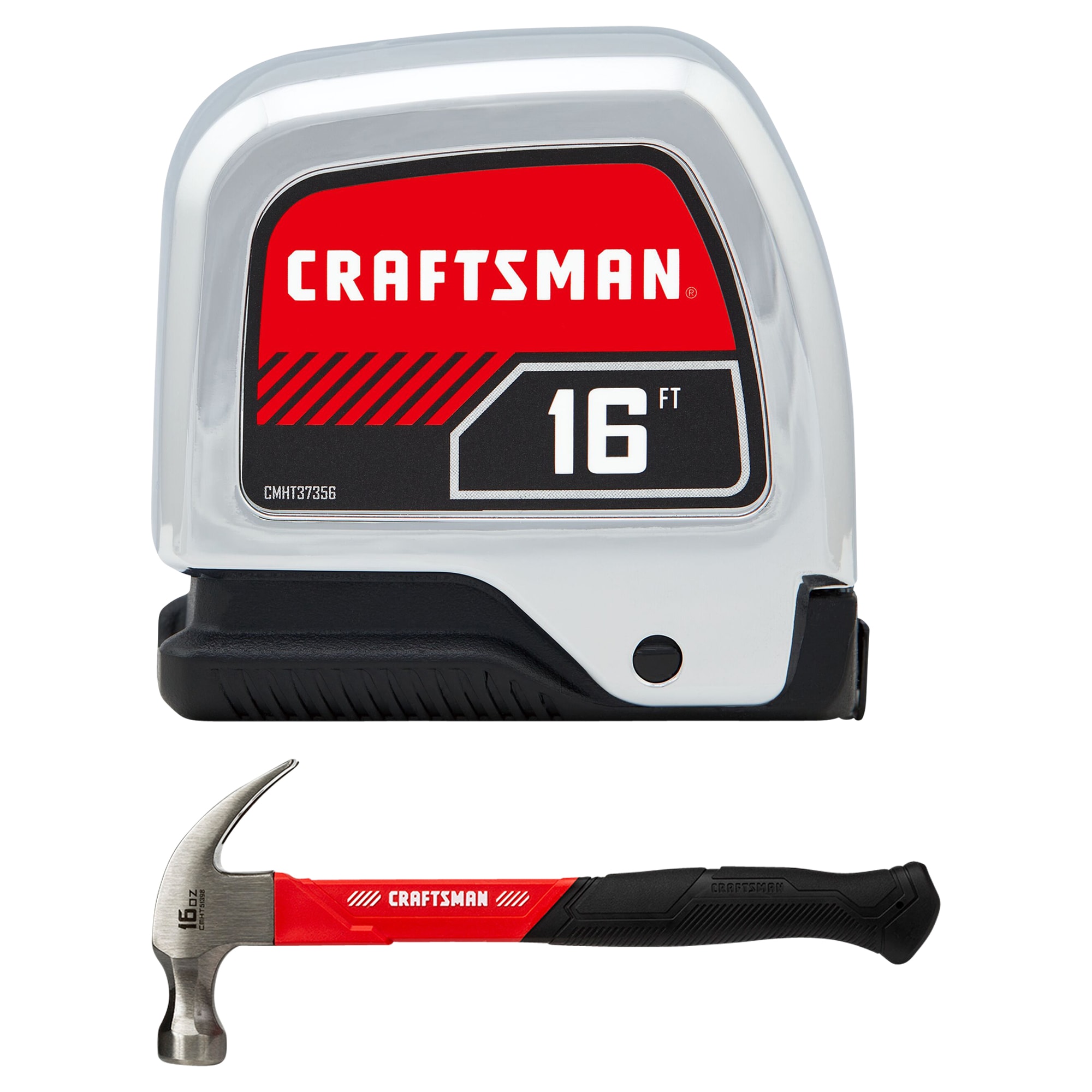 CRAFTSMAN 16-ft Auto Lock Tape Measure & 16-oz Smooth Face Steel Head Fiberglass Claw Hammer