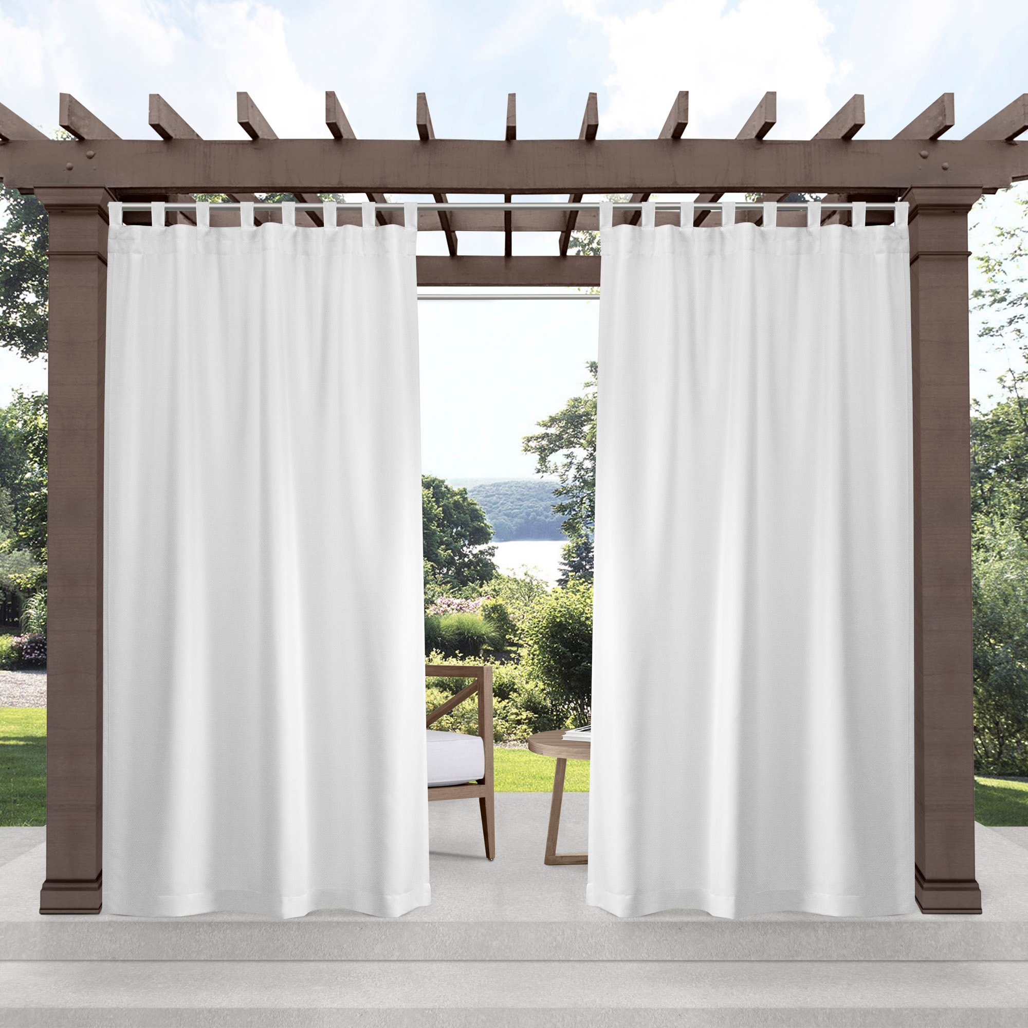 Exclusive Home EH8279-01 2-96V 96-Inches Outdoor Winter White Light filtering Top tab Curtain panel pair