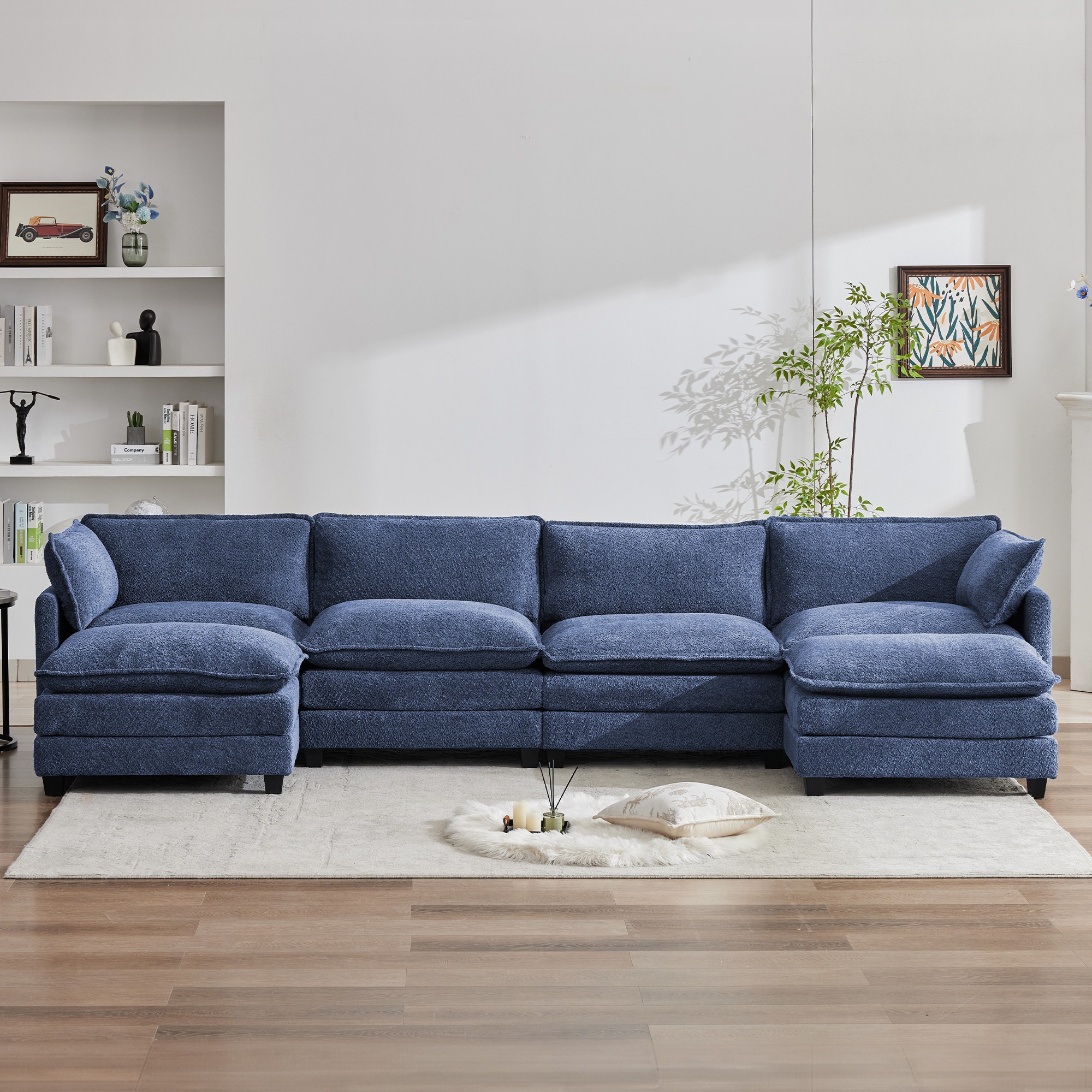 JEAREY DXRZJ-4S-LG 148-in Casual Blue Chenille 6+ -seater Sectional