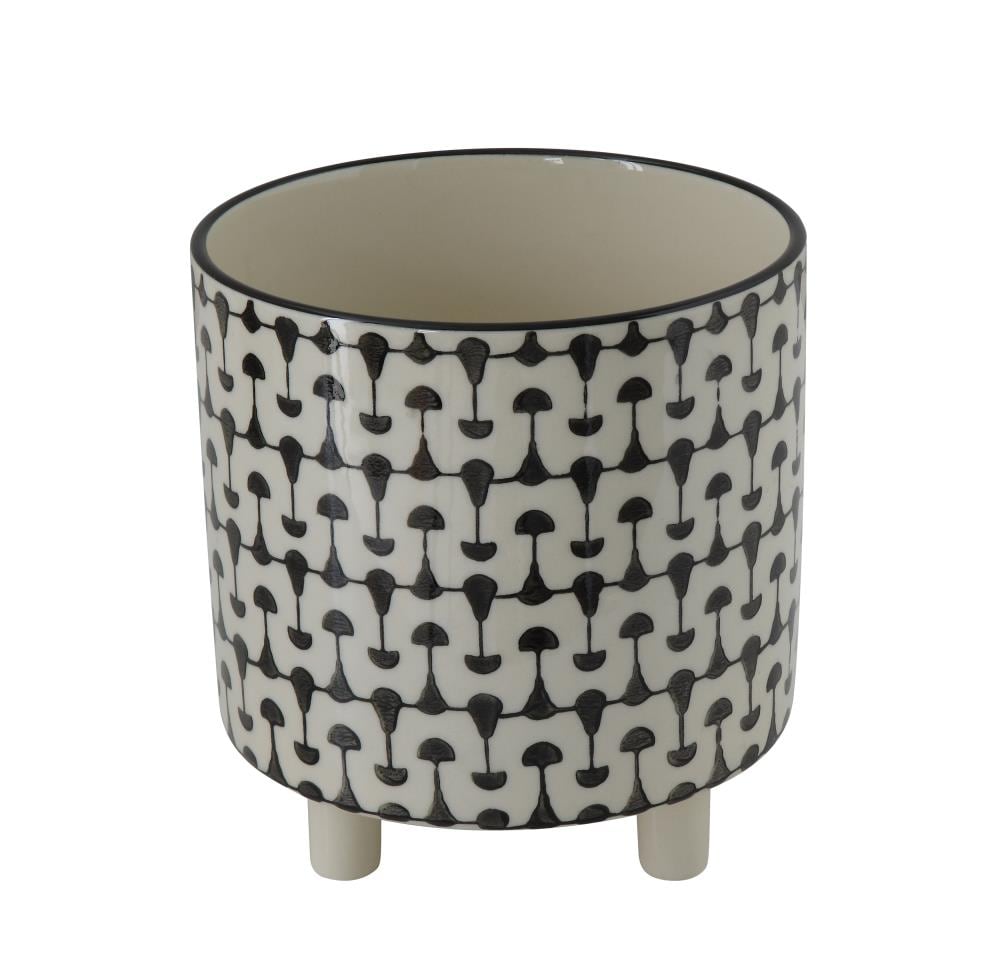 STORIED home DF0121 Round 8.0-in W Small Black Stone Indoor/Outdoor Planter
