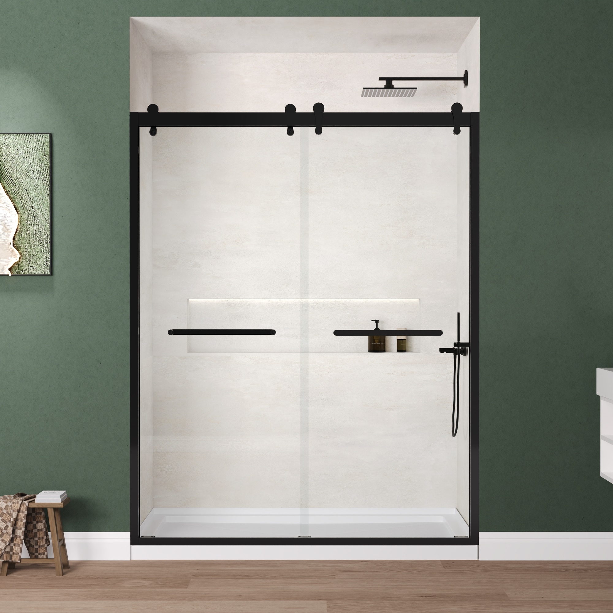 DeerValley Ally Black 58-in to 60-in W x 76-in H Framed Clear Glass Fixed Shower door