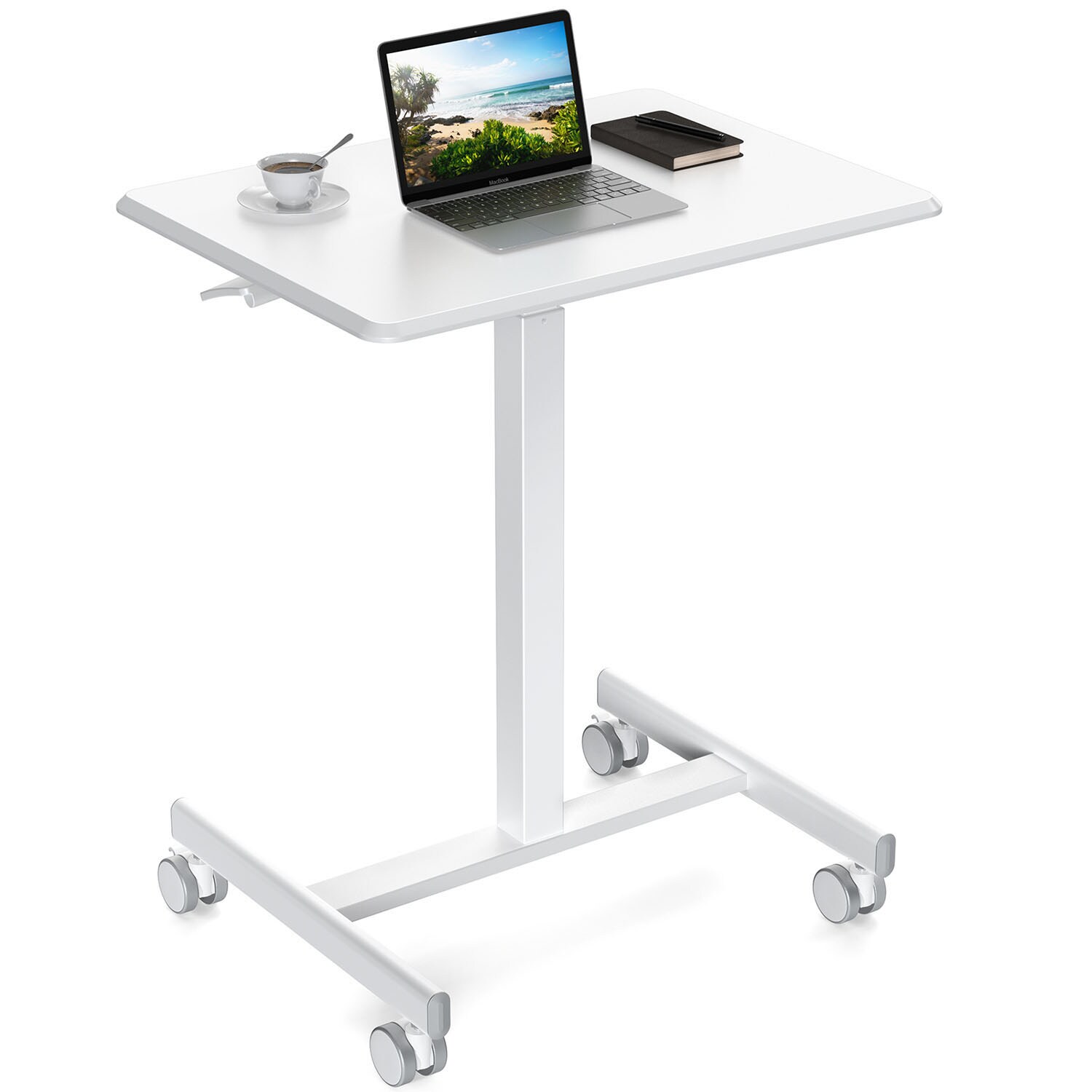 GZMR GZ-W22205 Small Mobile Rolling Standing Desk White Laptop cart