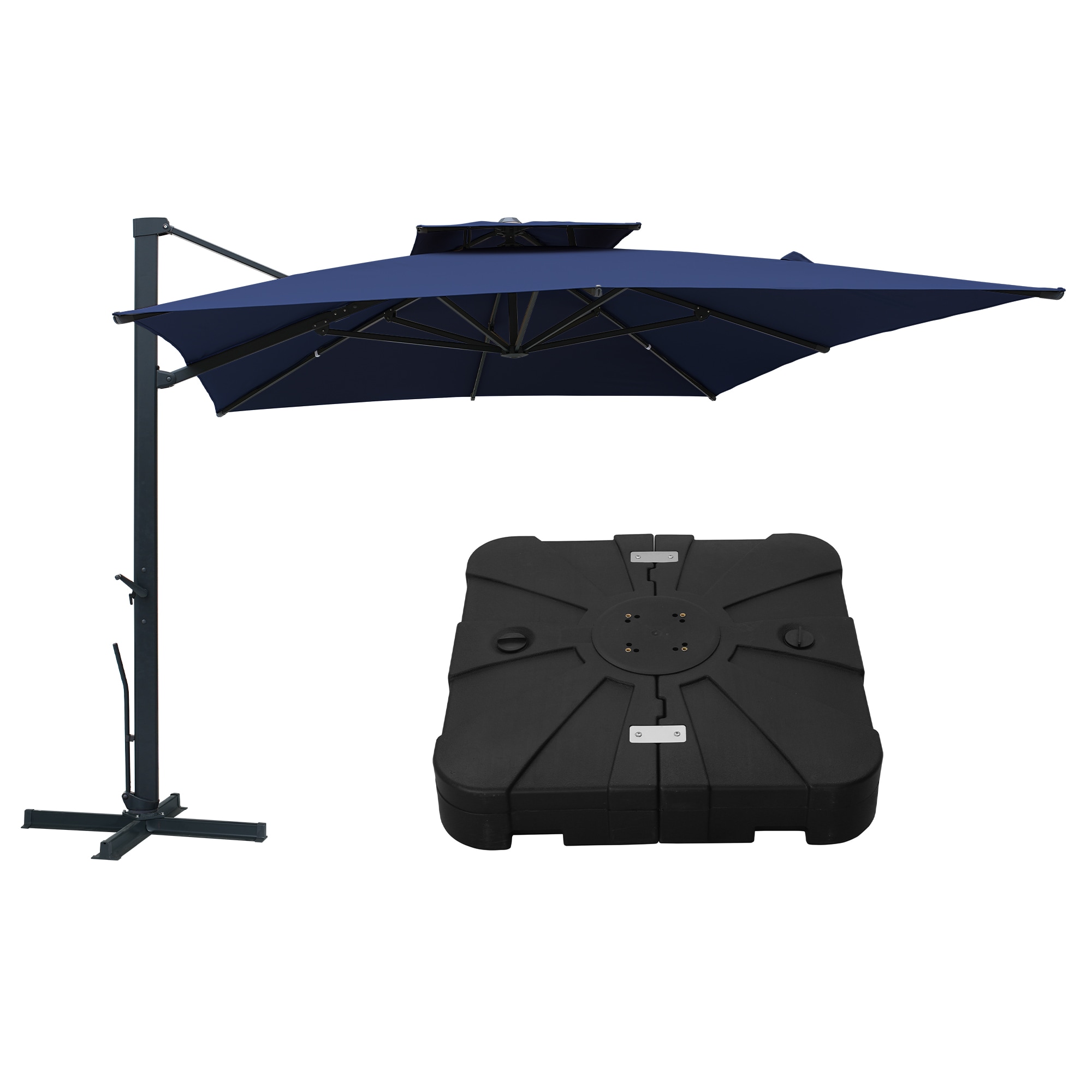Mondawe MYD1010NVB 13-ft Aluminum Blue Crank Cantilever Patio Umbrella with Base