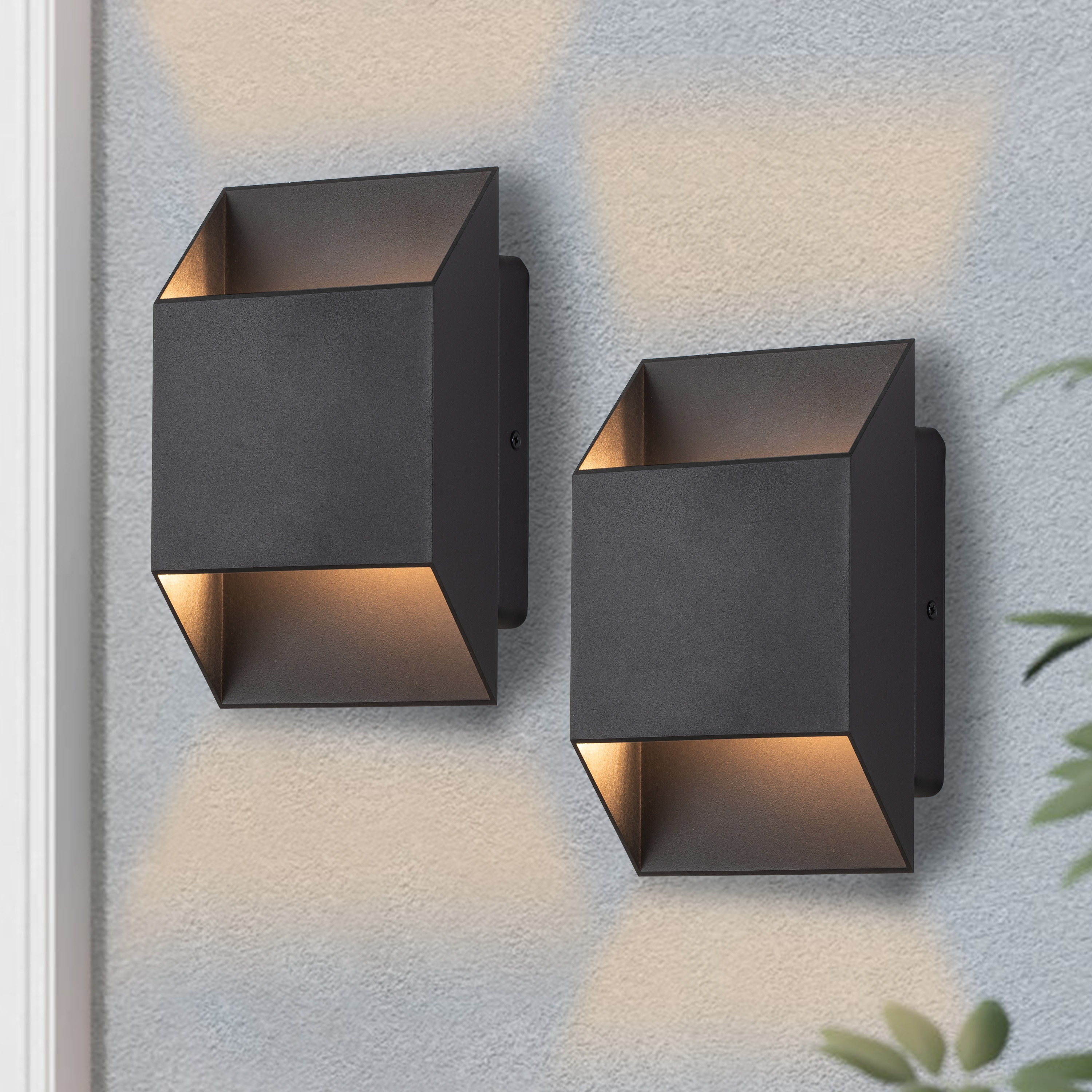 C Cattleya LLA2403-2W 2 -Pack 8-in H Matte Black Hardwired Integrated LED Outdoor Wall Light
