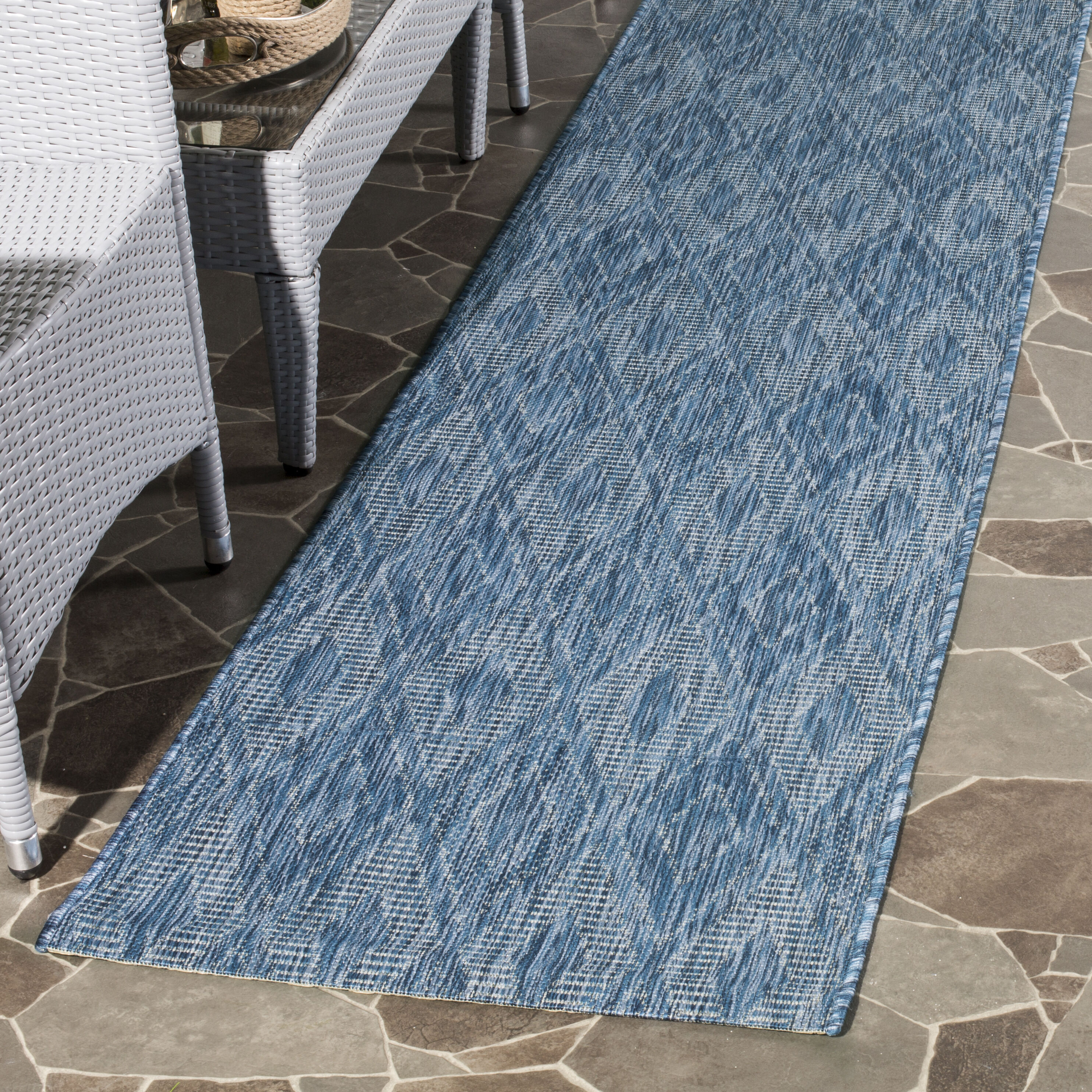 Safavieh CY8522-36822-27 Courtyard Freeport 2 x 7 (ft) Loomed Polypropylene Navy/Navy Rectangular Indoor/Outdoor Geometric Coastal Runner rug