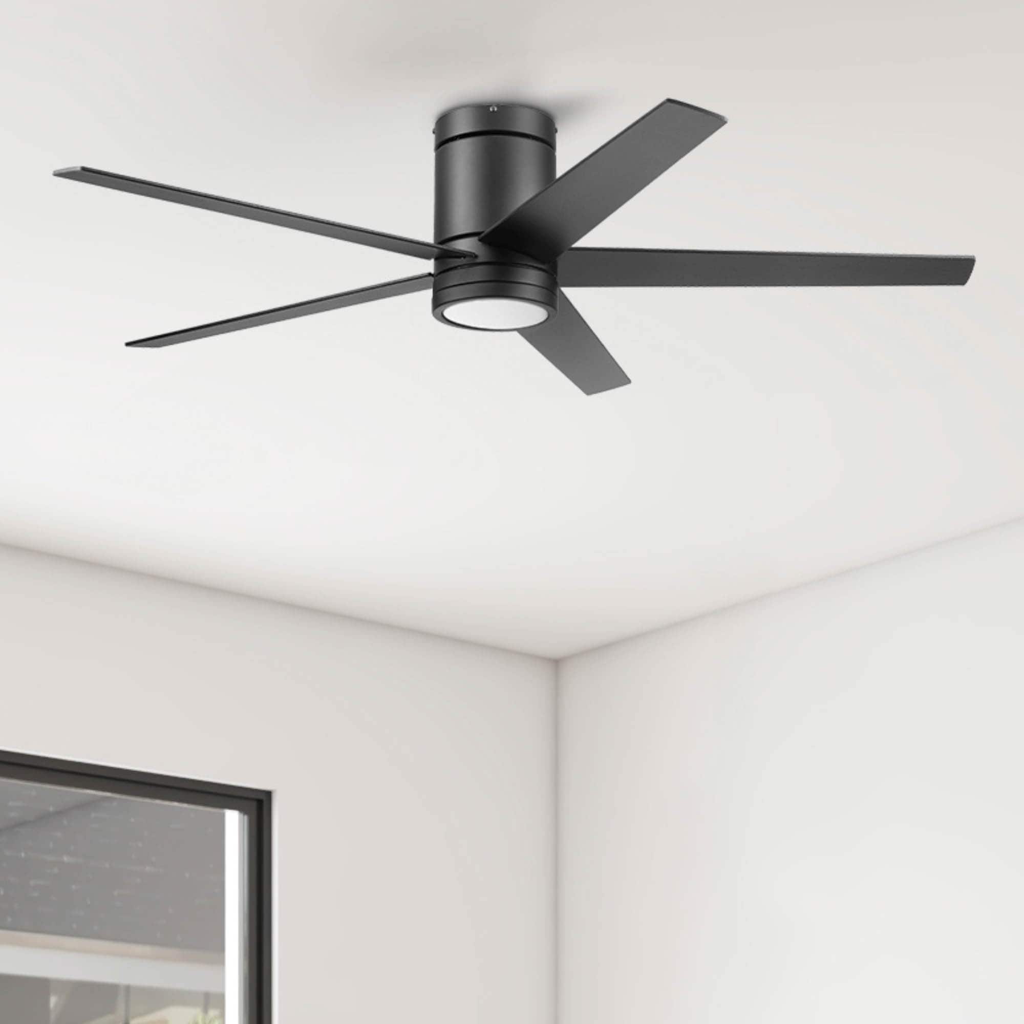 Honeywell 51859-26 Graceshire 52-in Color-Changing Integrated LED Flush Mount Matte Black with Matte Black Blades Ceiling Fan With Light - Remote Included ( 5 -Blade )